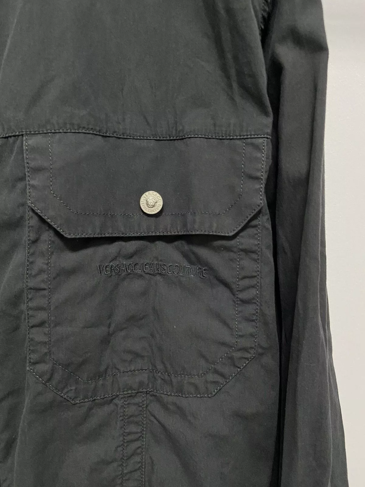 Versace Shirts Button Ups Versace × Vintage Versace Jacket Vintage small Logo Button Ups Zip Luxury Gray