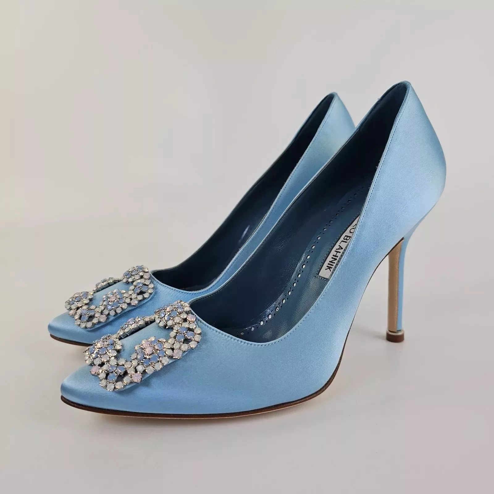Manolo Blahnik Heels Manolo Blahnik Hangisi Light Blue Satin 105mm Pumps New