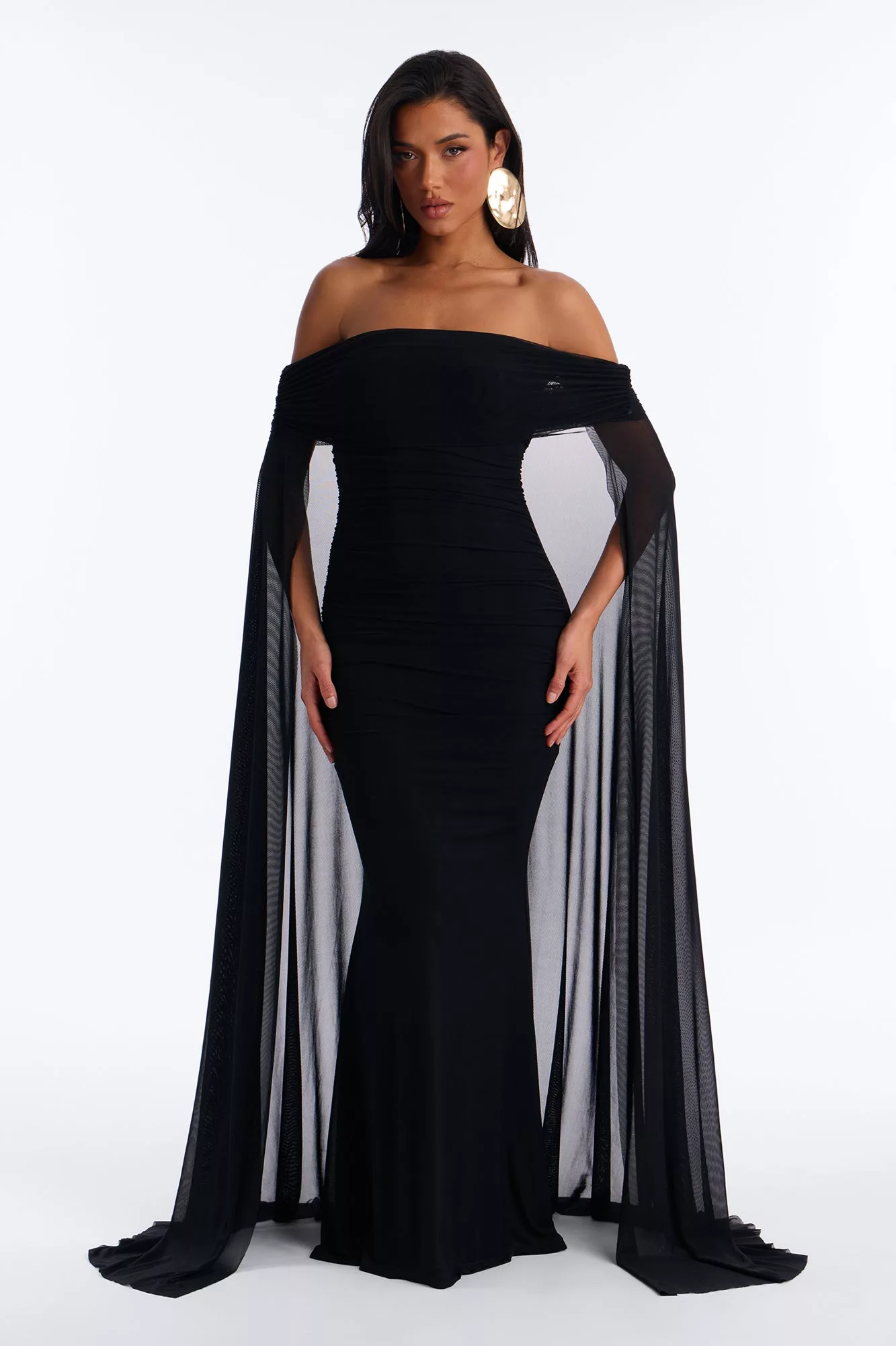 Noir Allure Mesh Gown - Black