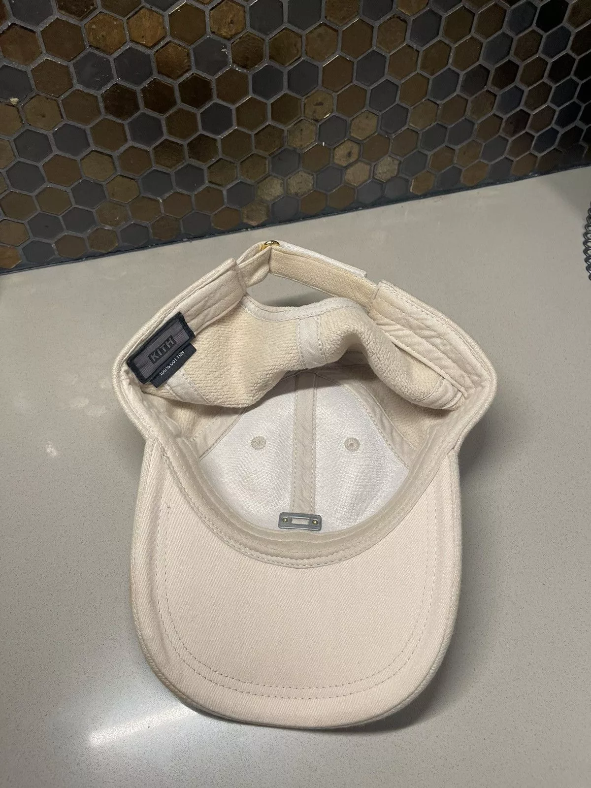Kith Hats Kith Gold Box Logo Fleece Hat // Beige
