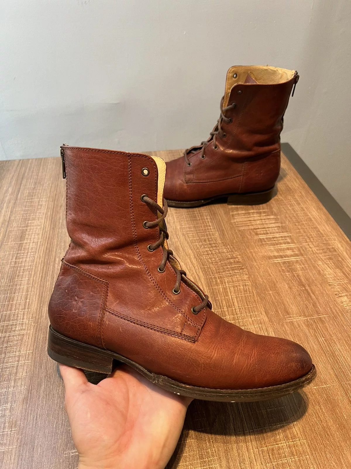 Frye Boots Womens 8 B 3476216 Brown Leather Zip Back