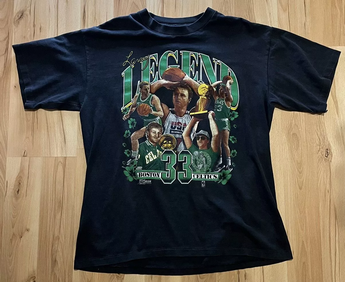 NBA Short Sleeve T Shirts NBA × Salem Sportswear × Vintage Back2SchoolSale! Vintage Larry Bird Legend Rap Tee Black