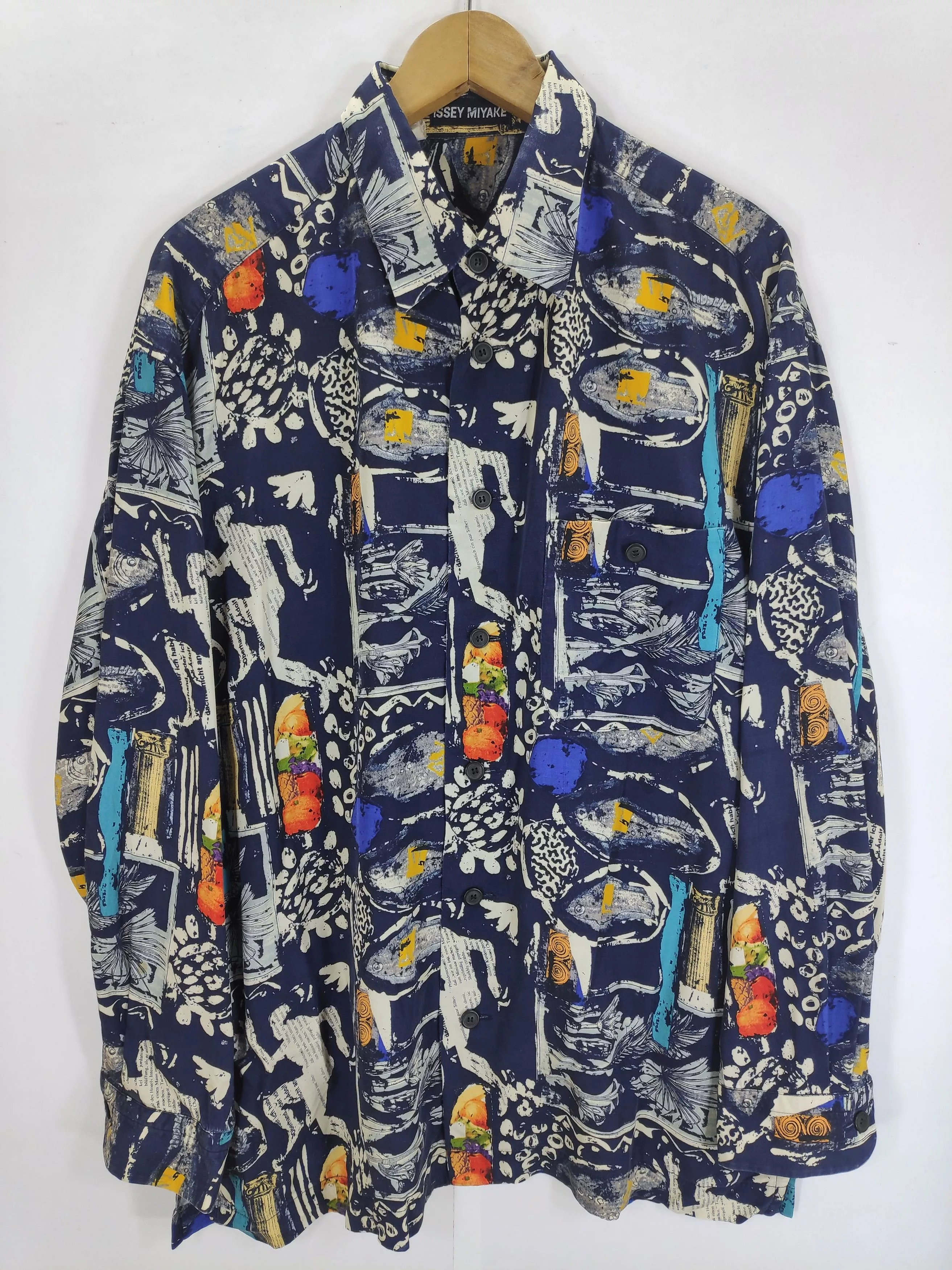 Issey Miyake Shirts Button Ups Issey Miyake Rayon Abstract Pop Art Japanese Wear Blue