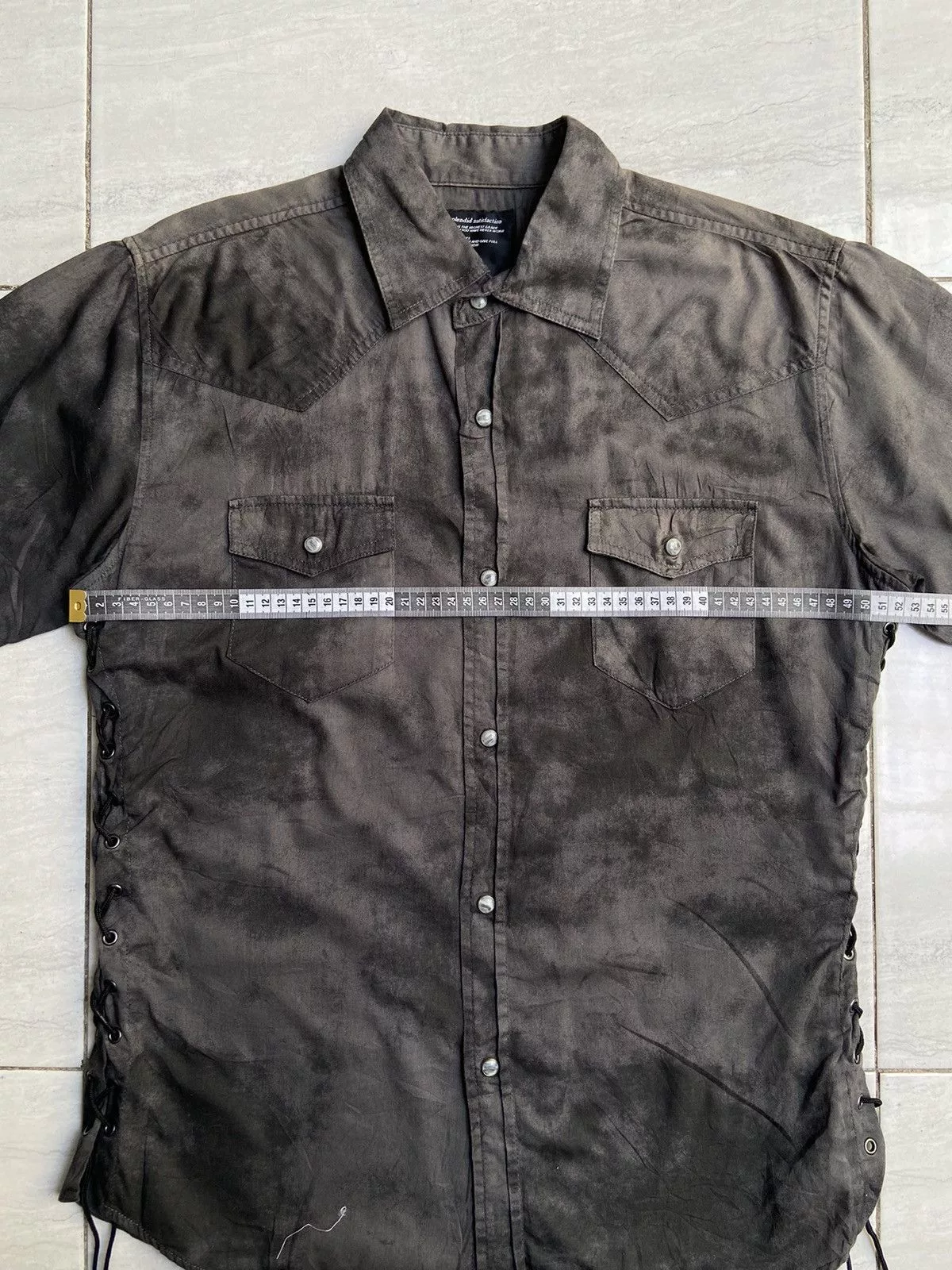 Designer Shirts Button Ups Designer × Japanese Brand × Seditionaries SPLENDID SATISFACTION Tie Dye Patterned Laces Shirt Black