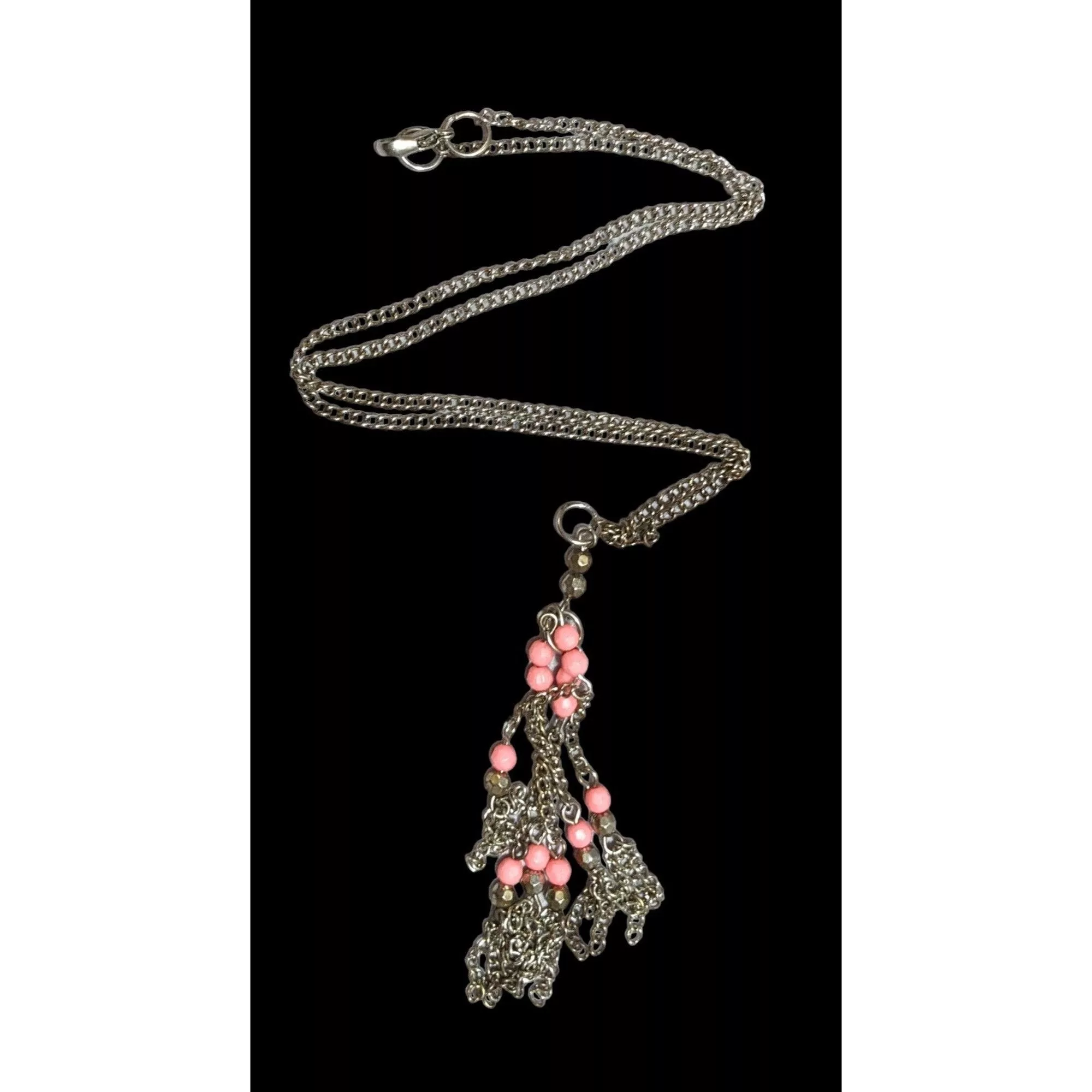 Other Necklaces Other Pink And Silver Beaded Chain Tassel Necklace