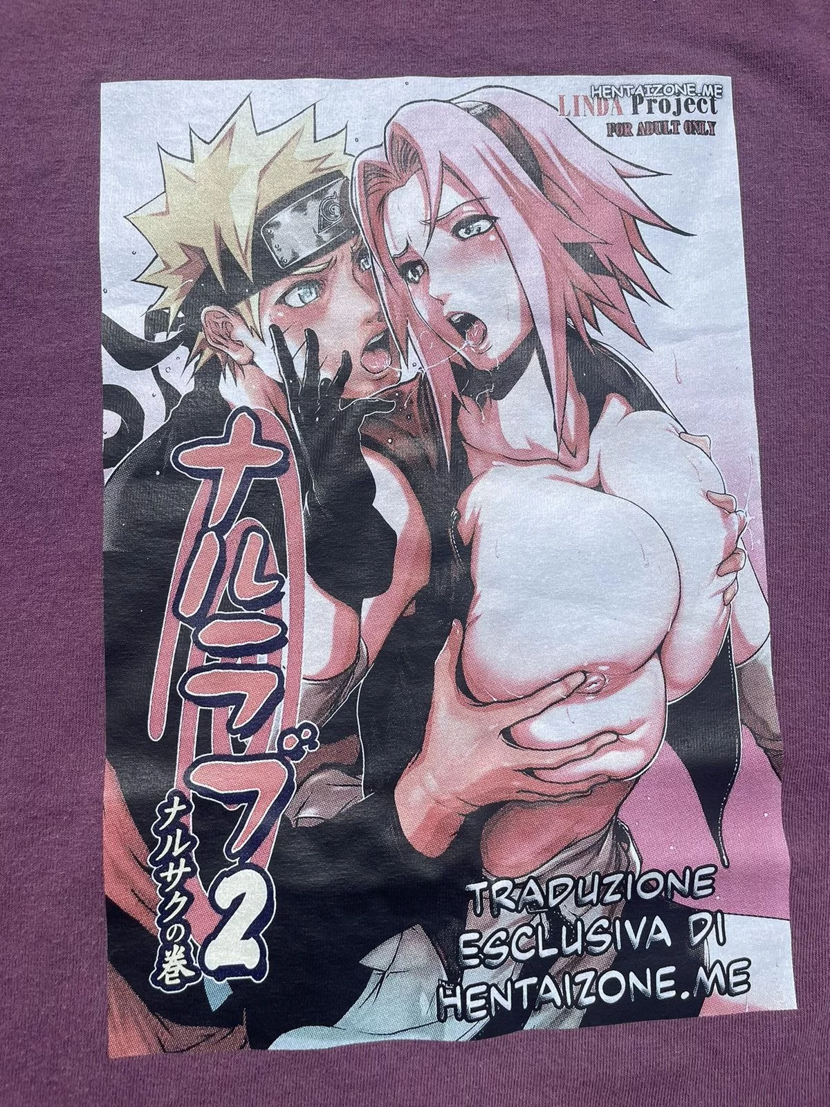 Anime Short Sleeve T Shirts Anime × Vintage Naruto x sakura hentai Red