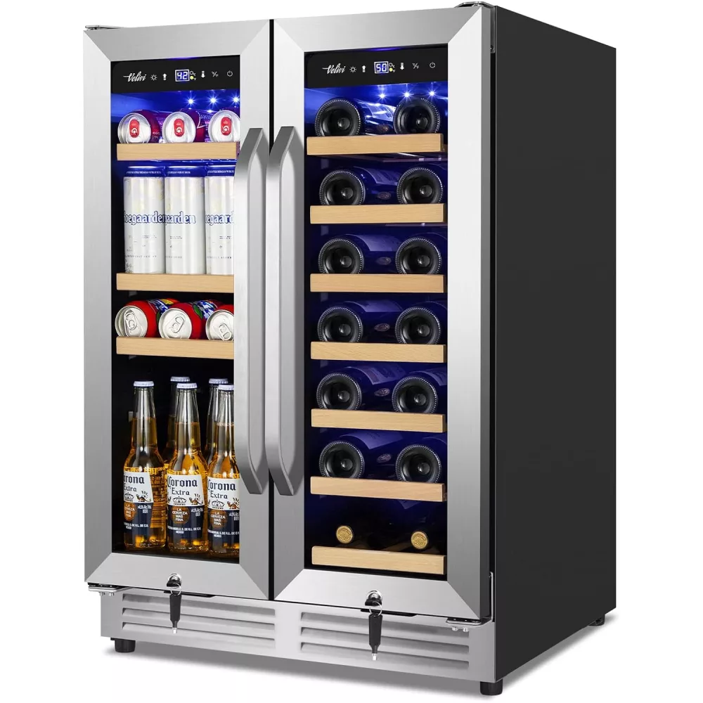 Velieta Wine and Beverage Refrigerator Upgraded, 24 Inch Beverage Refrigerator Cooler Dual Zone