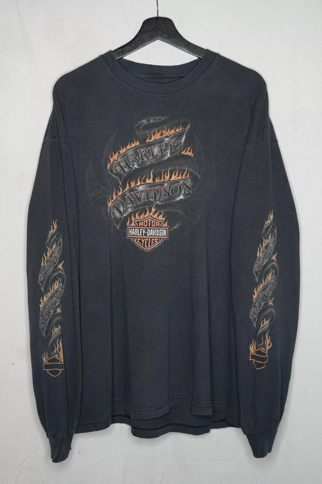 Harley Davidson Long Sleeve T Shirts Harley Davidson × Vintage HARLEY DAVIDSON FLAME LONG SLEEVE Black