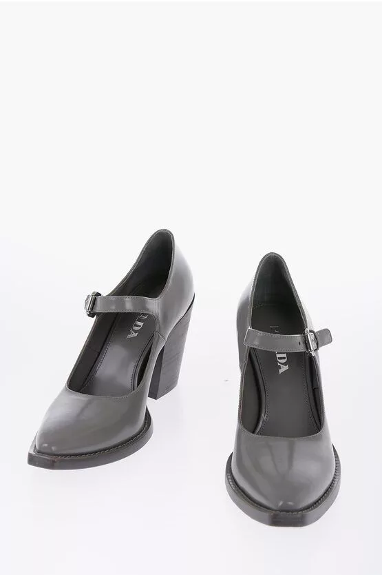 Prada Heels Prada Mary Jane Leather Pumps Gray