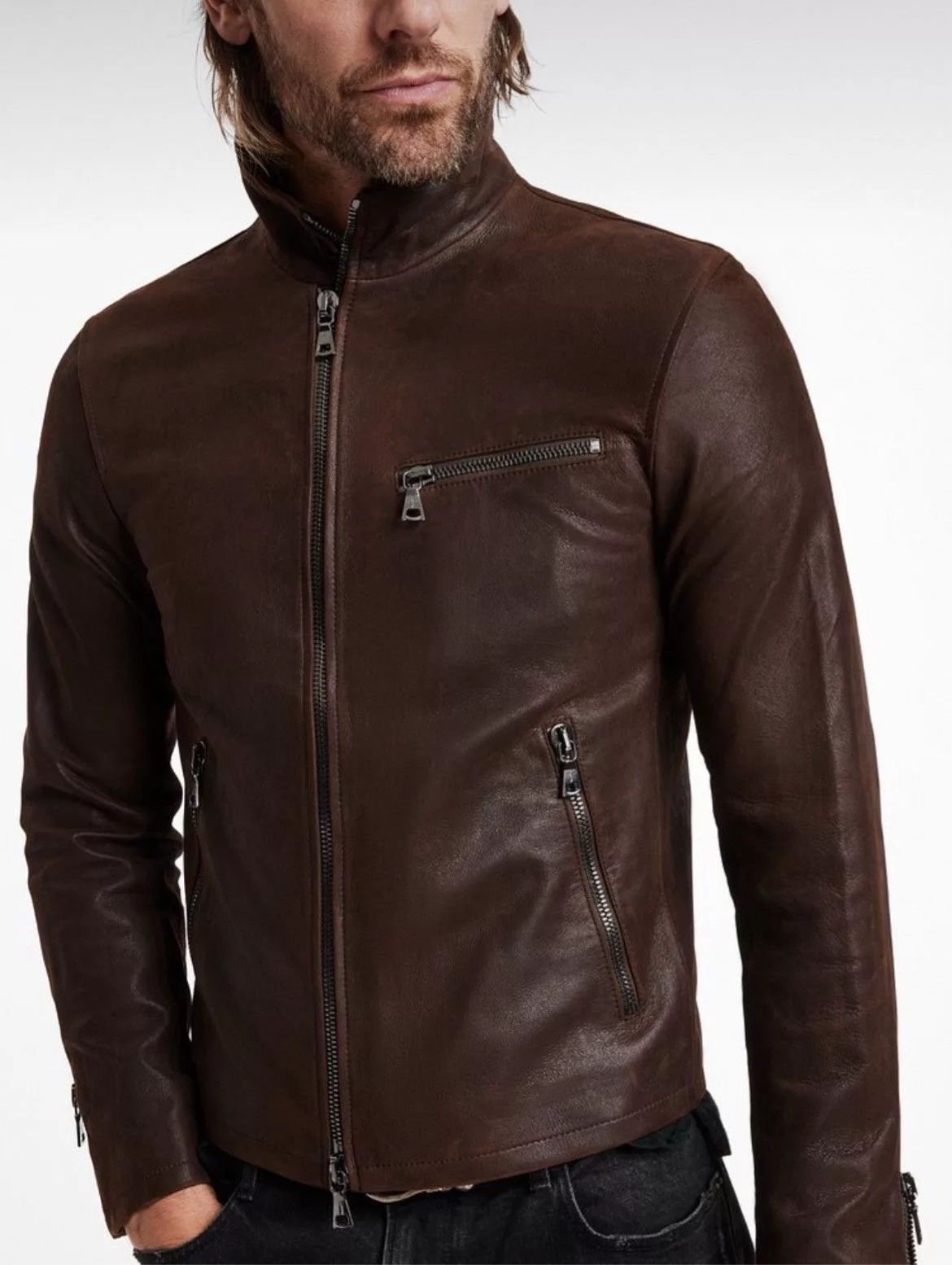 John Varvatos Leather Jackets John Varvatos Junius Double Zip Jacket. 50 Brown