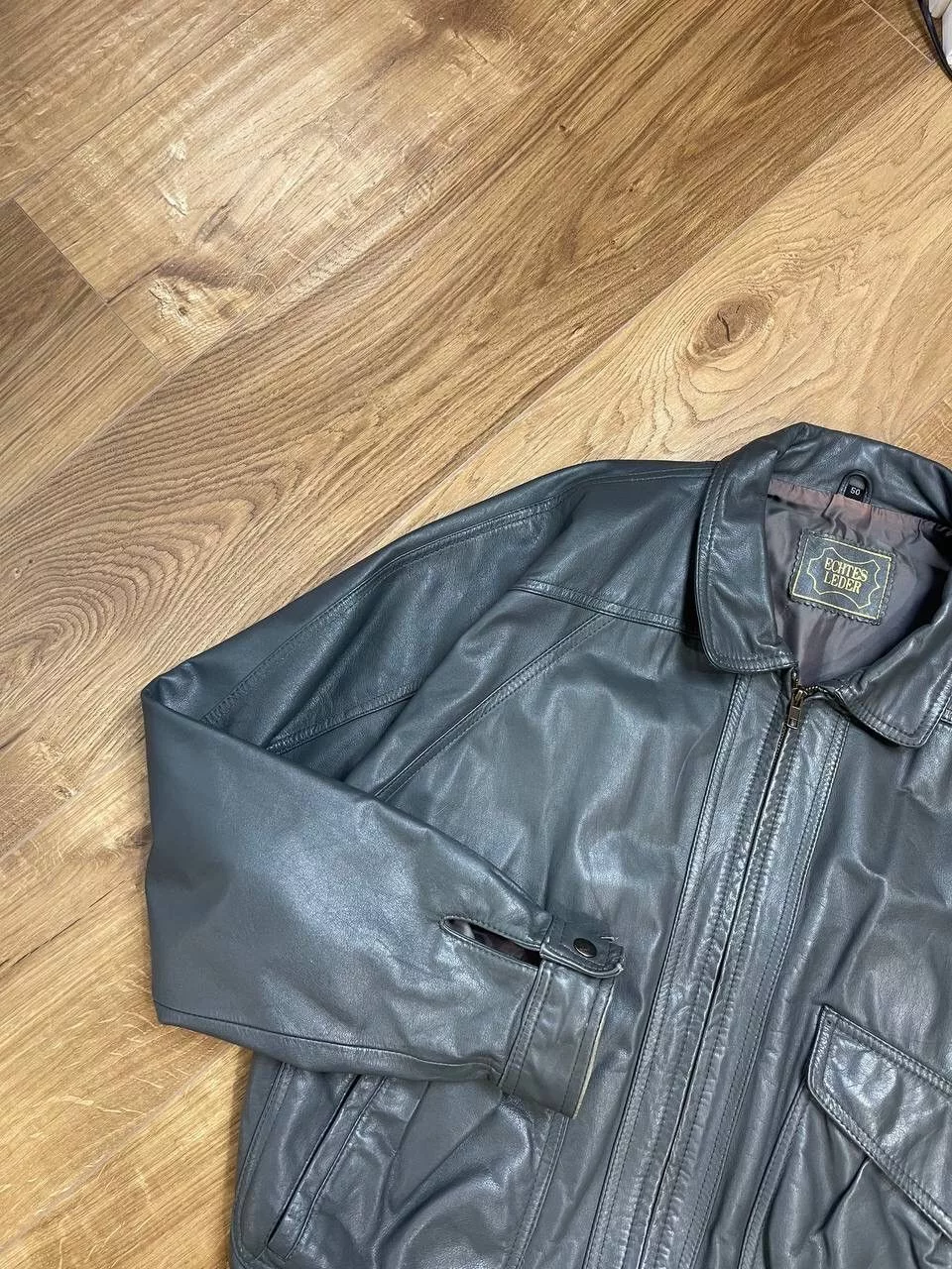 Genuine Leather Leather Jackets Genuine Leather × Vintage Vintage Y2K Aviator Top Gun Genuine Leather Jacket Bomber Gray