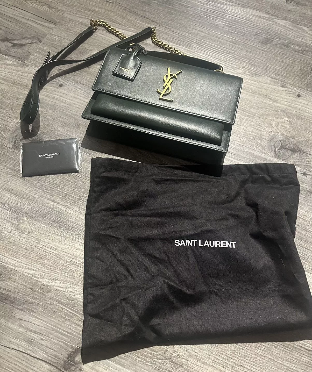 Yves Saint Laurent Shoulder Bags Yves Saint Laurent Sunset Bag Dark Green in Smooth Leather