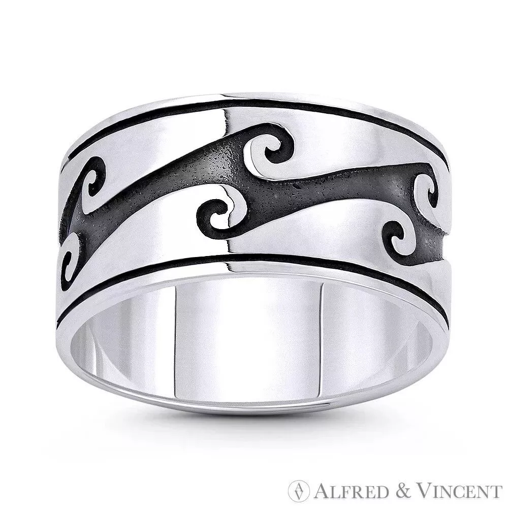 Other Rings Other Wide Ring Swirl Pattern "Sea Wave" Beachbum Charm Silver