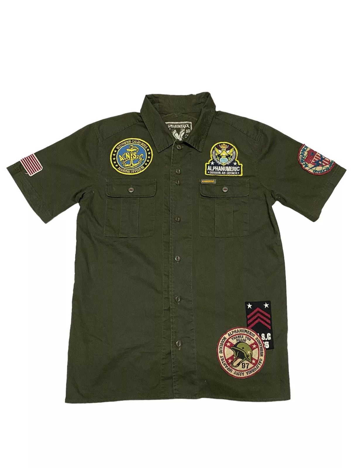Alphanumeric Shirts Button Ups Alphanumeric Sourthern California Military Shirt (C1) Green Vintage