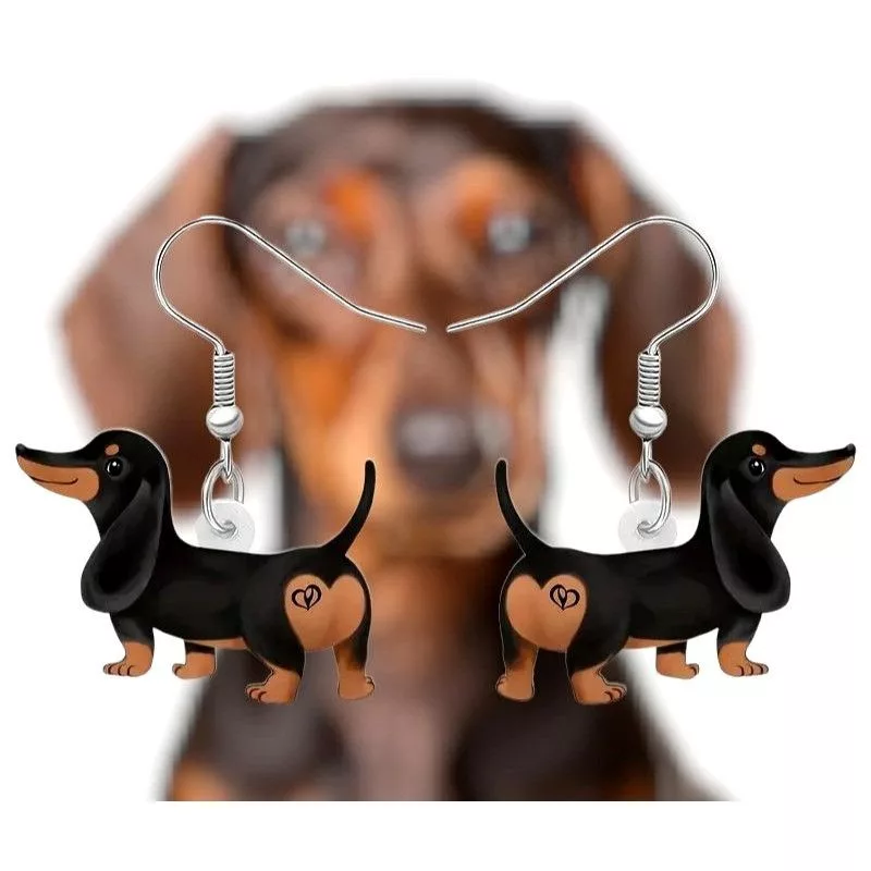 Handmade Earrings Handmade Dachshund Earrings New Dangle Hooks Double Sided Black Tan W Multi Vintage