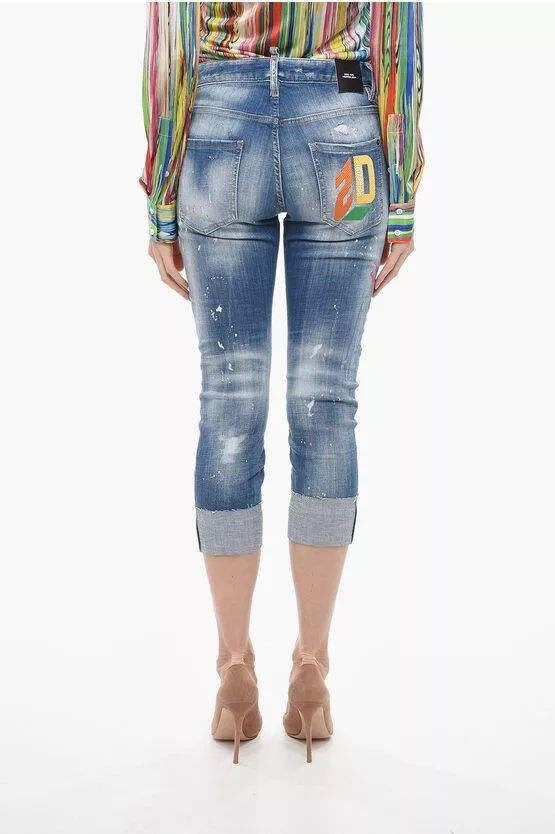Dsquared2 Jeans Dsquared2 og1mm0624 Cropped Fit Logo Jeans in Light Blue