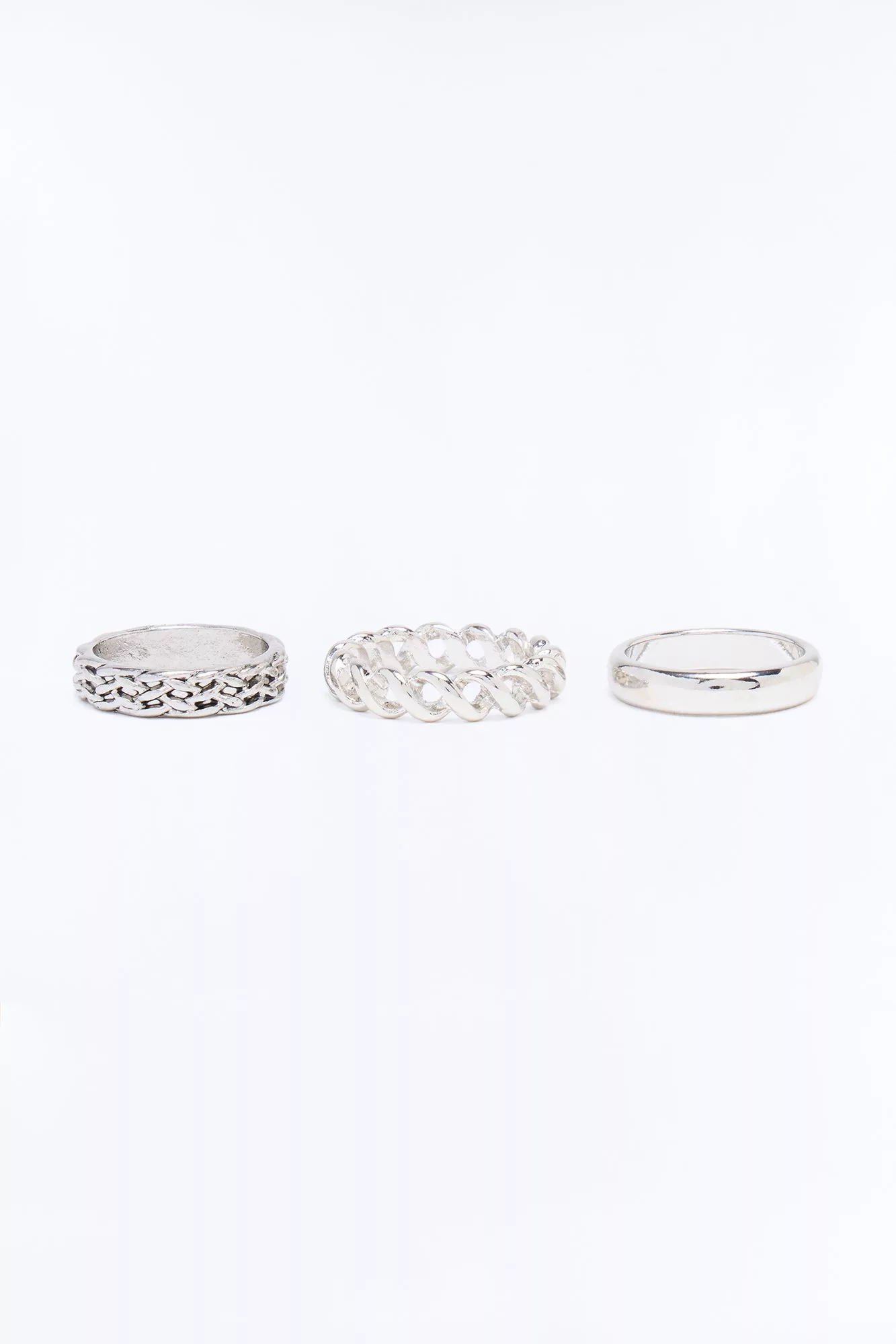 Ripple And Flow Wavy Ring Set - Silver