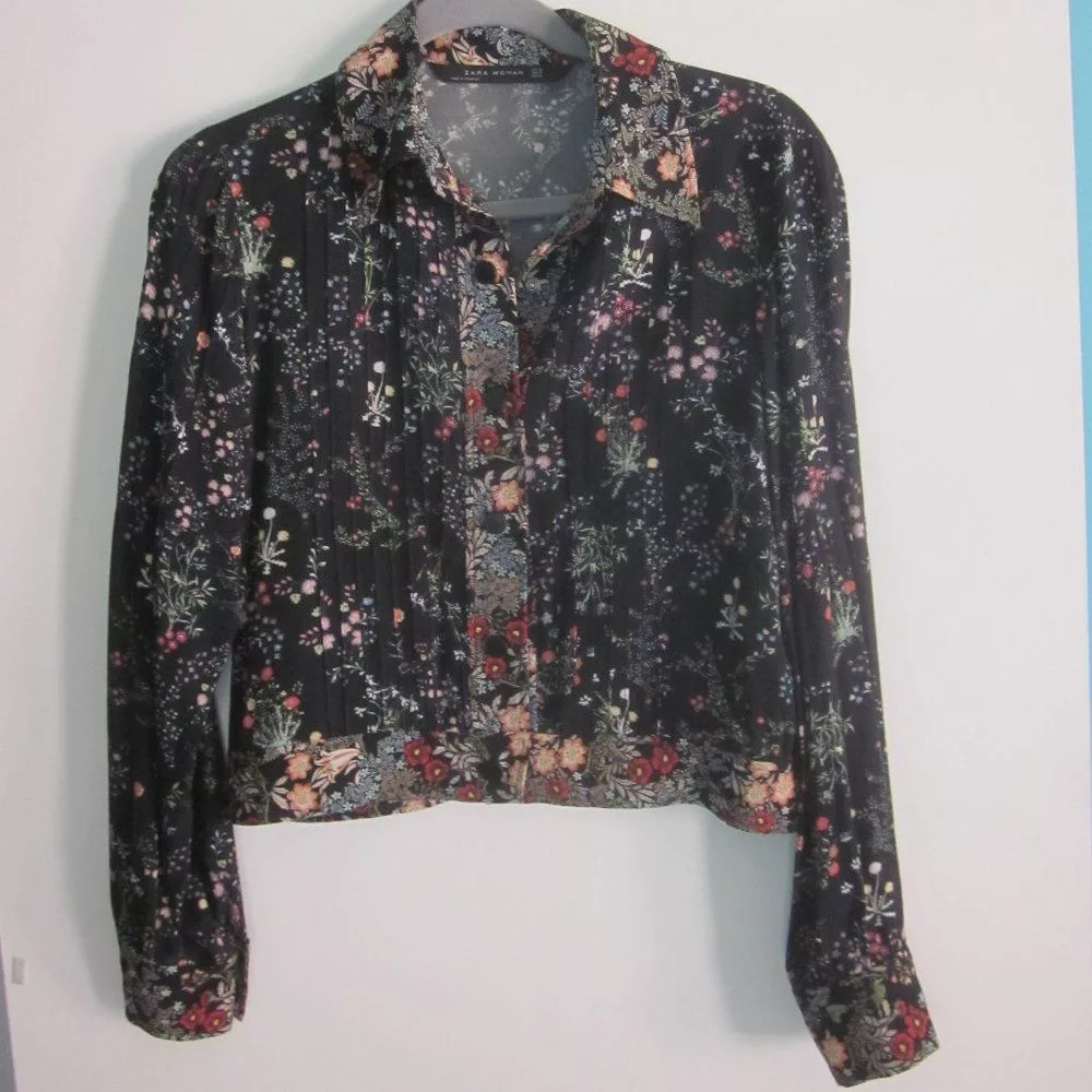 Zara Blouses Zara Shirt Jacket Cropped Snap Front Top XS Black