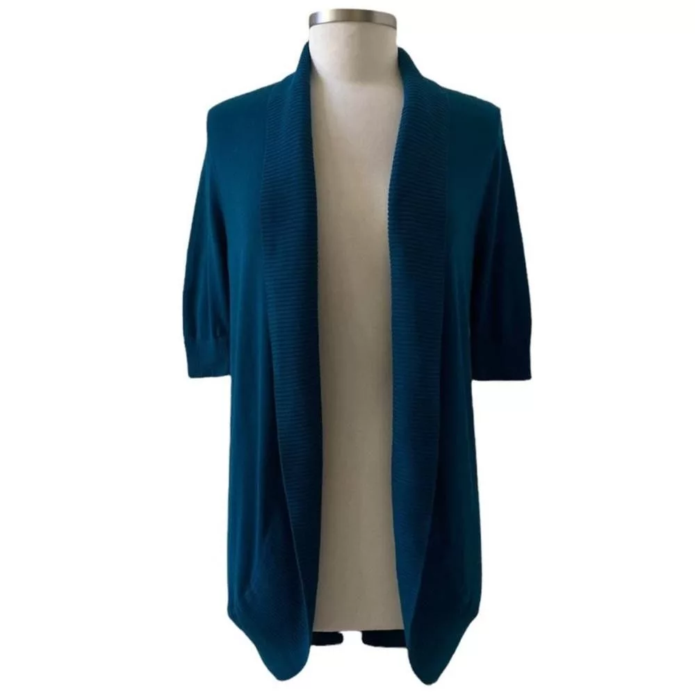 Express Sweaters Express Short Sleeve Open Shawl Cardigan Teal Blue Medium
