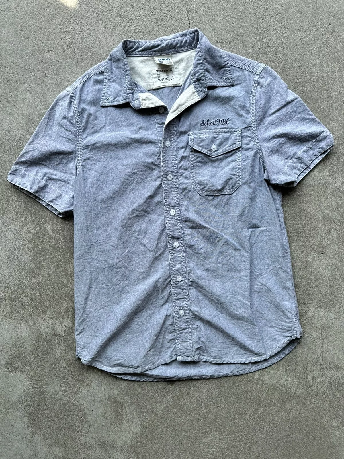 Schott Shirts Button Ups Schott NYC Shirt Button Up Blue Streetwear
