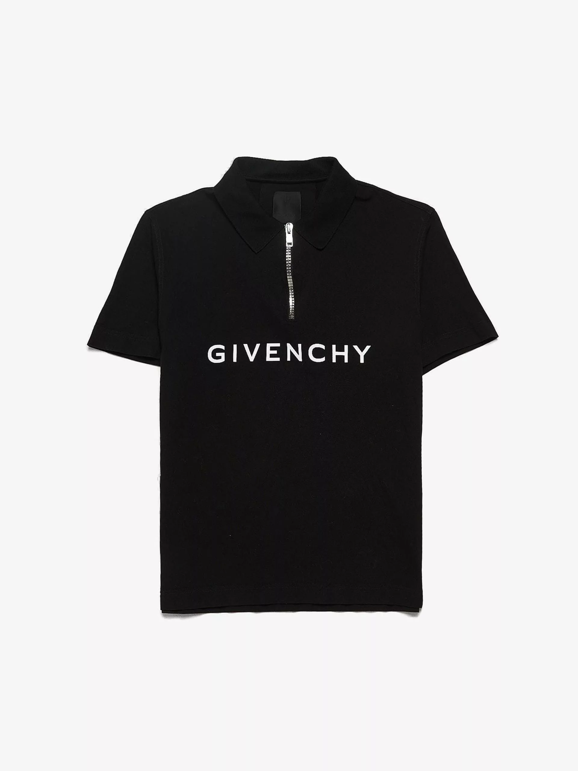 Givenchy Long Sleeve T Shirts Givenchy Black Logo Printed and Zipper Cotton Polo Shirt