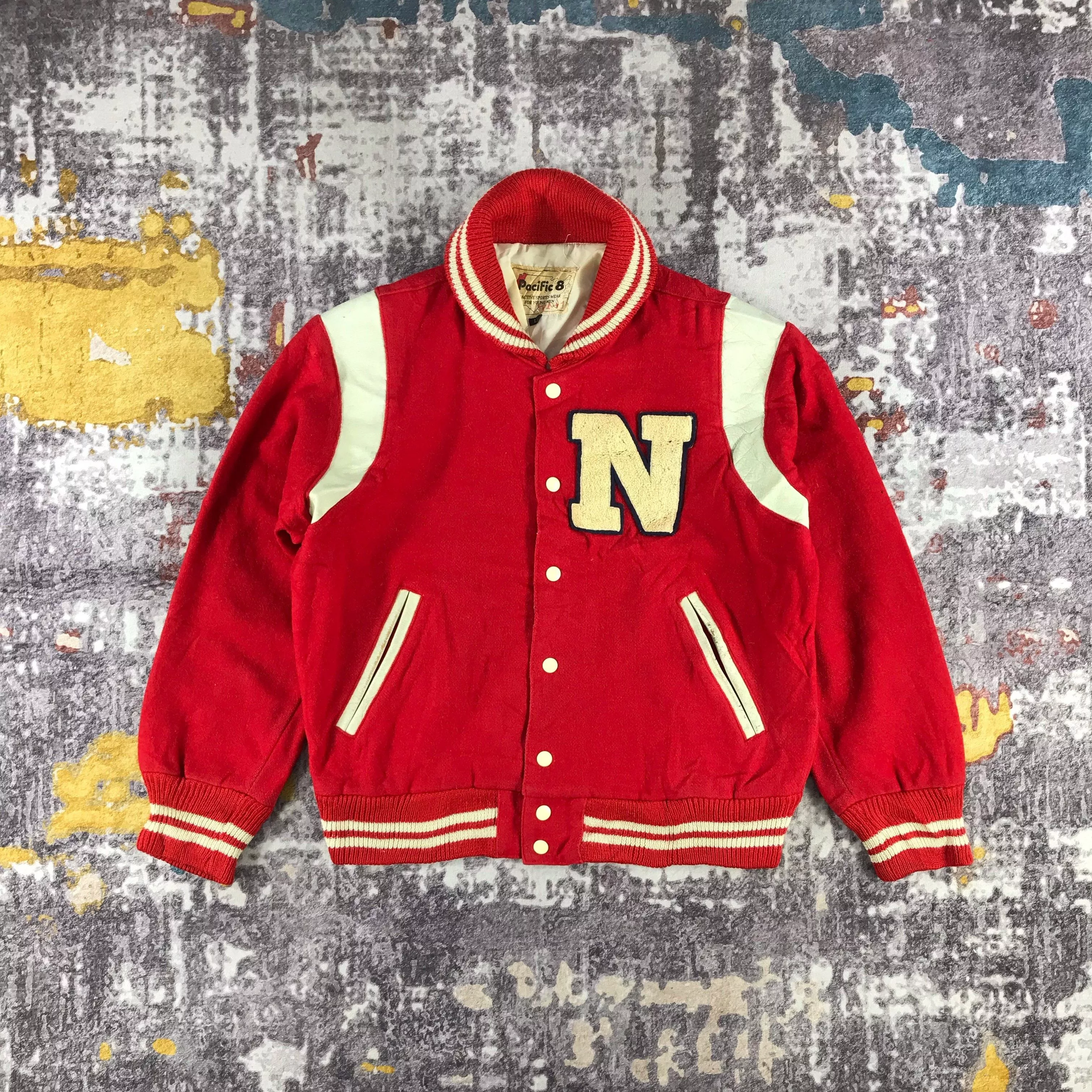 Vintage Light Jackets Vintage Wool Letterman Jacket-M255 Red