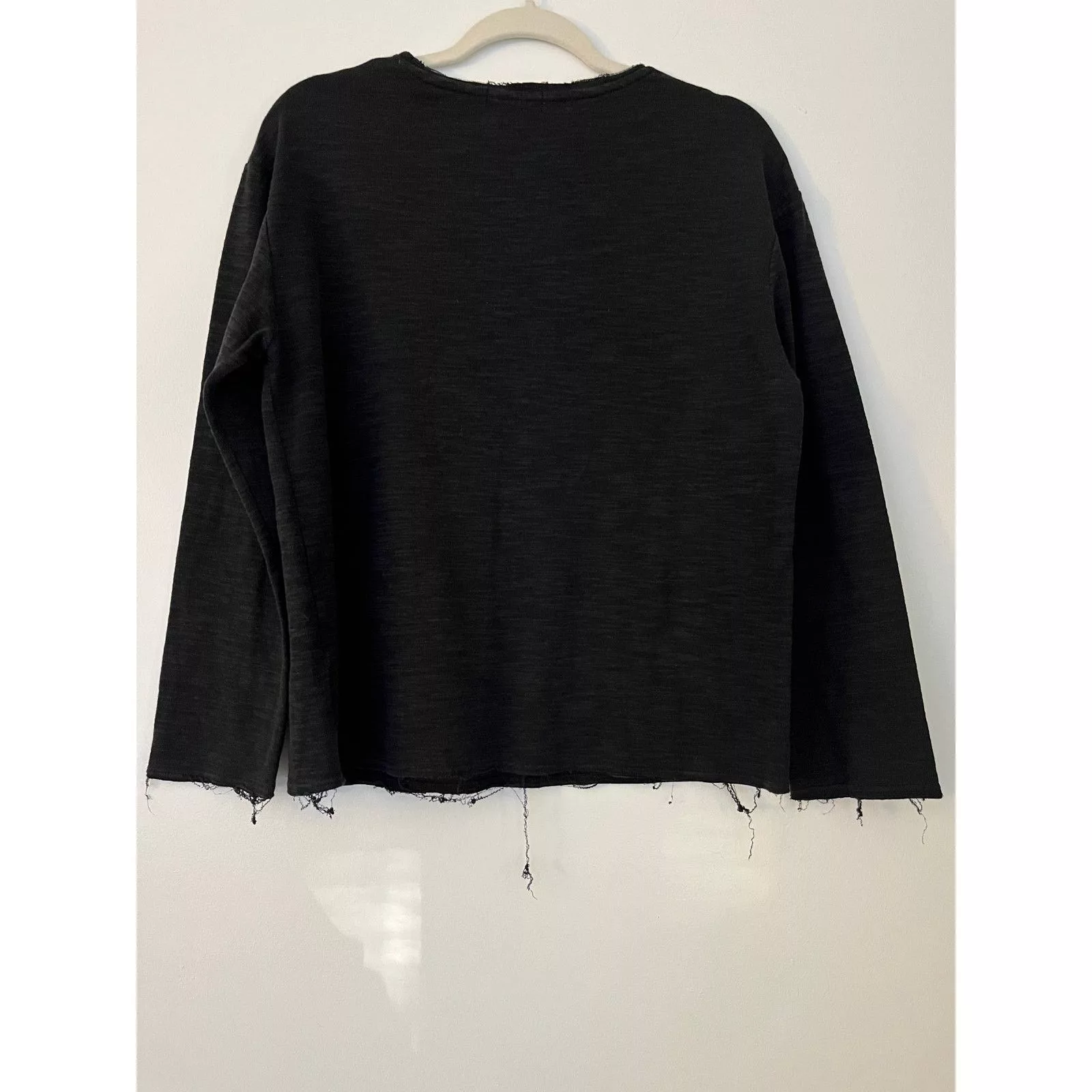 Designer Blouses Designer Der Rohe Black Long Sleeve Raw Hem Top Sz M