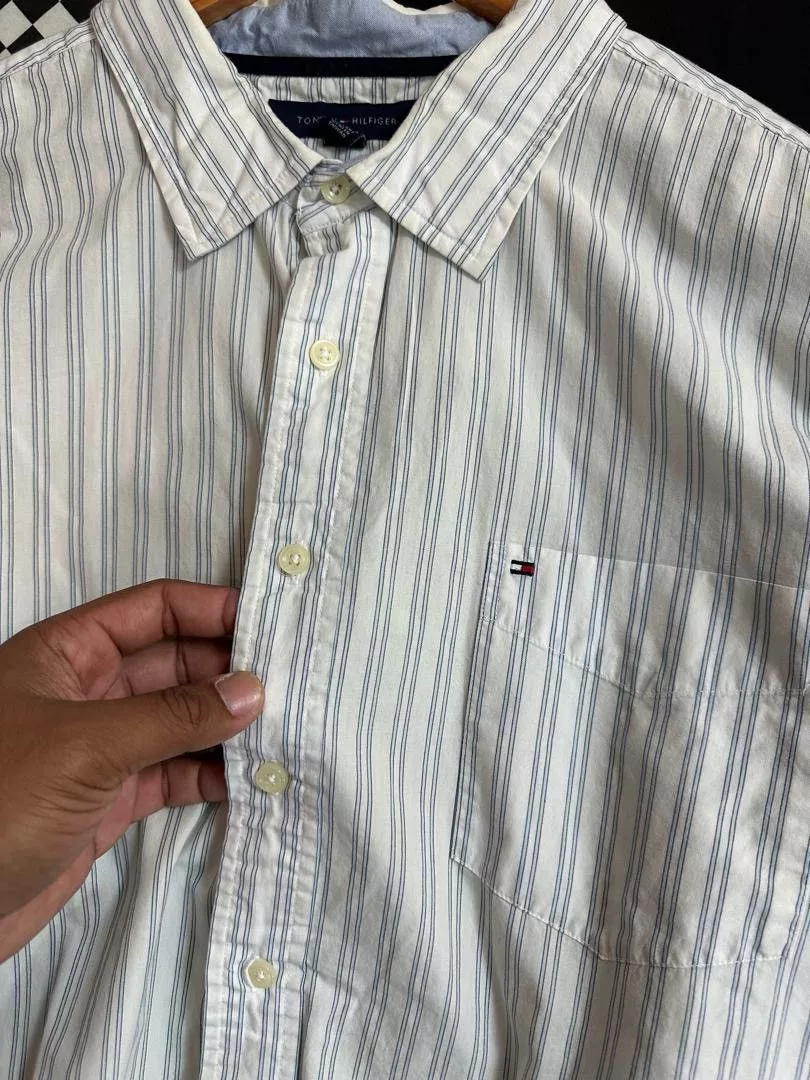 Designer Shirts Button Ups Designer × Tommy Hilfiger TOMMY HILFIGER BUTTON UP SHIRT White Streetwear