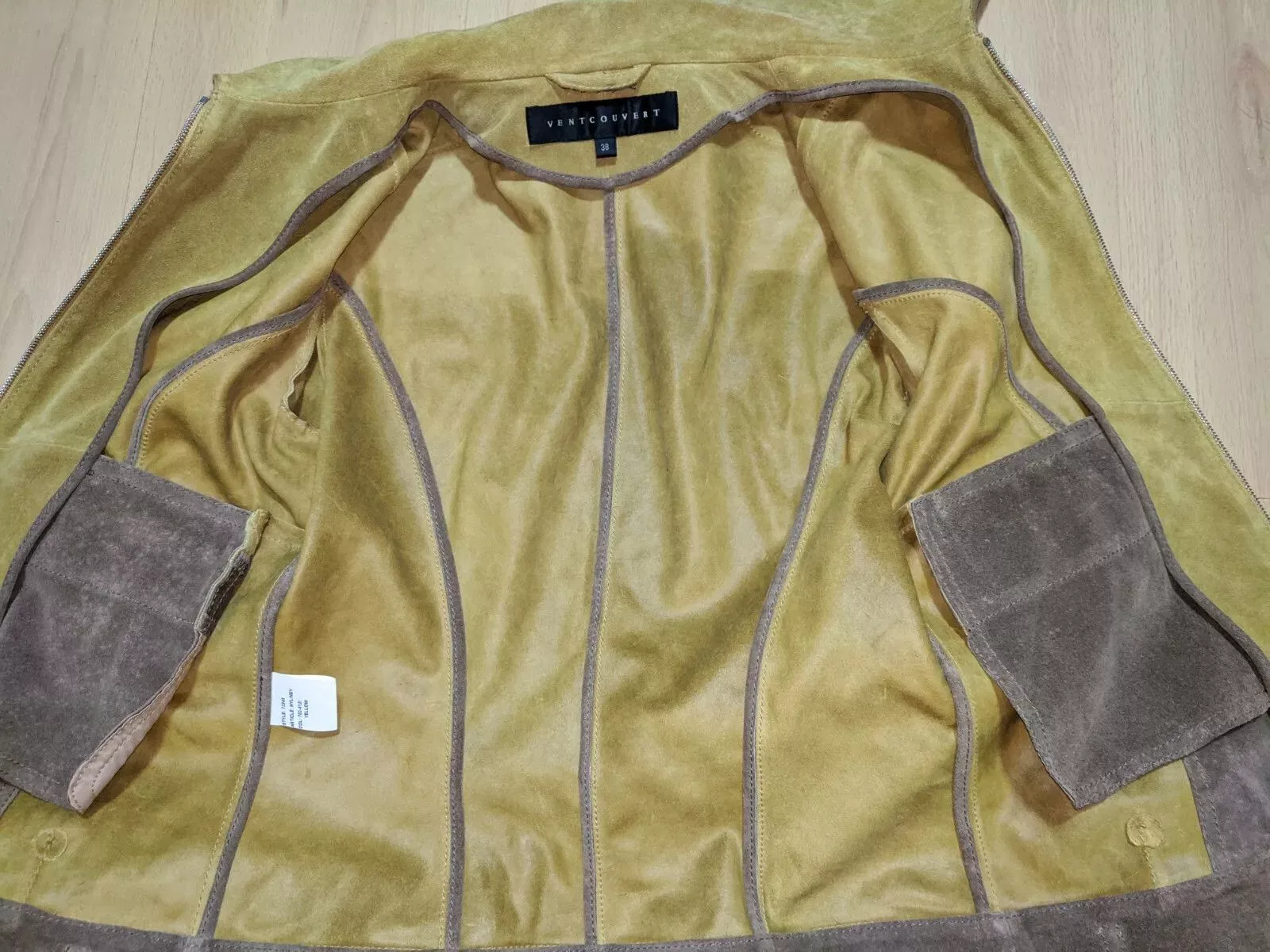 Designer Leather Jackets Designer VENTCOUVERT - Jacket - 100% calf split Leather - Size 38 Gold