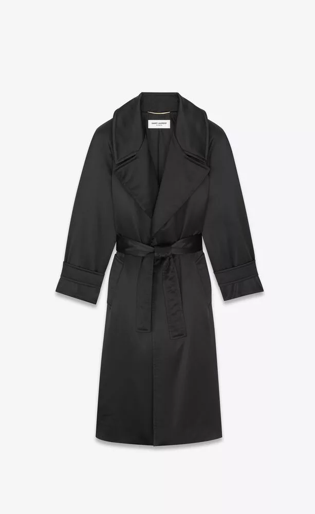 Saint Laurent Paris Heavy Coats Saint Laurent Paris o1s1wg110624 Manteau Satin Crepe in Noir Black