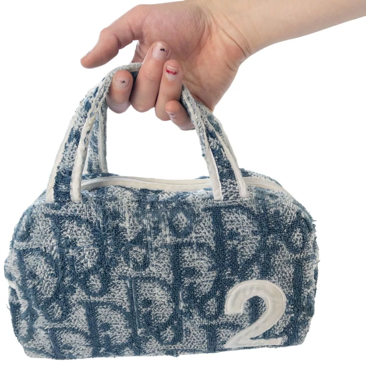 Dior Handle Bags Vintage Dior Monogram Terry Cloth Hand Bag Blue