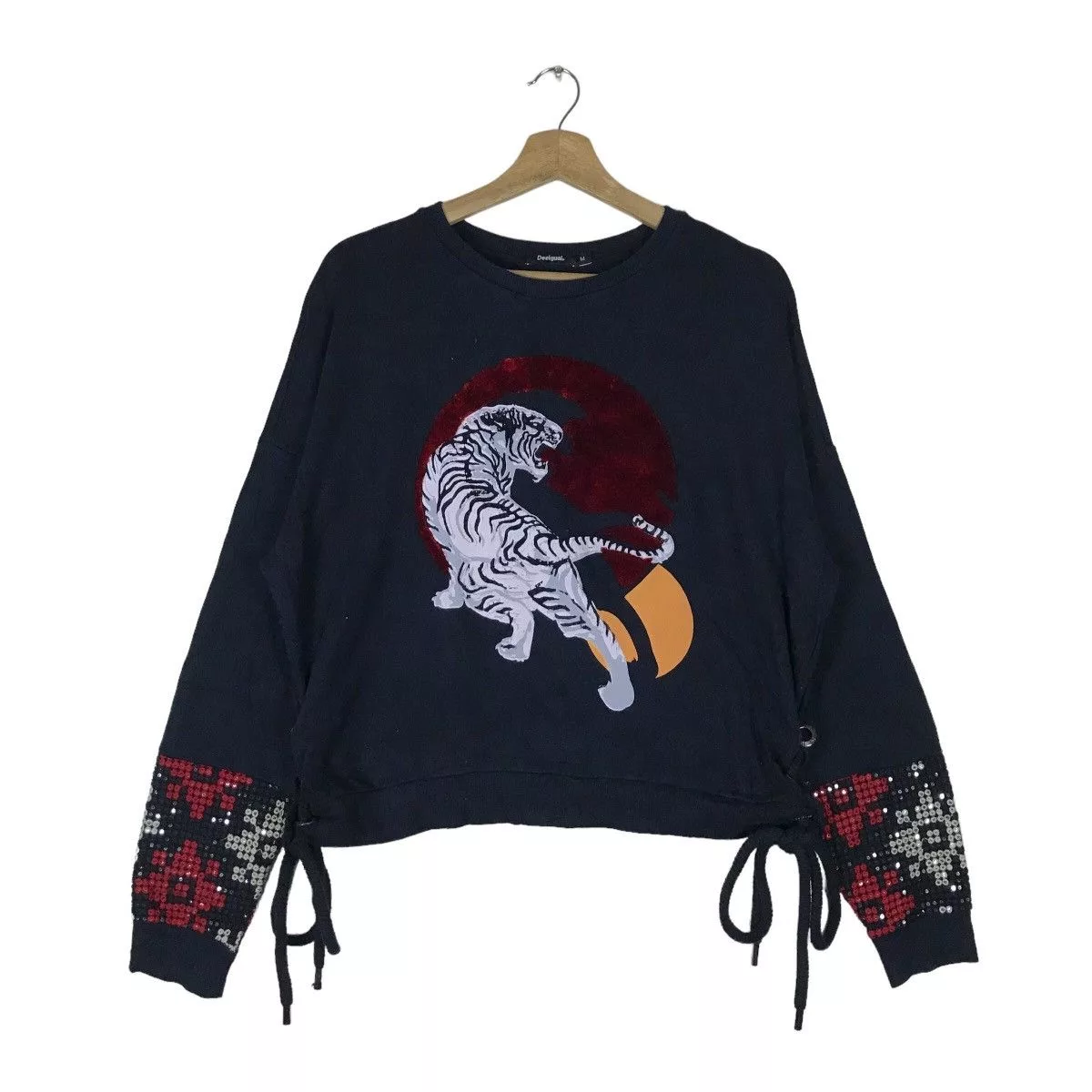 Desigual Sweatshirts Vintage Desigual Tiger Graphic Side Strings Pullover Jumper Black