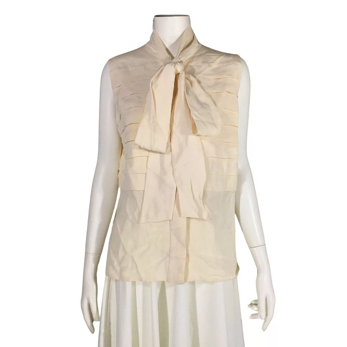 Chanel Blouses CHANEL SLEEVELESS BOW TIES TOP SILK 06A P28987V11356 shirts White