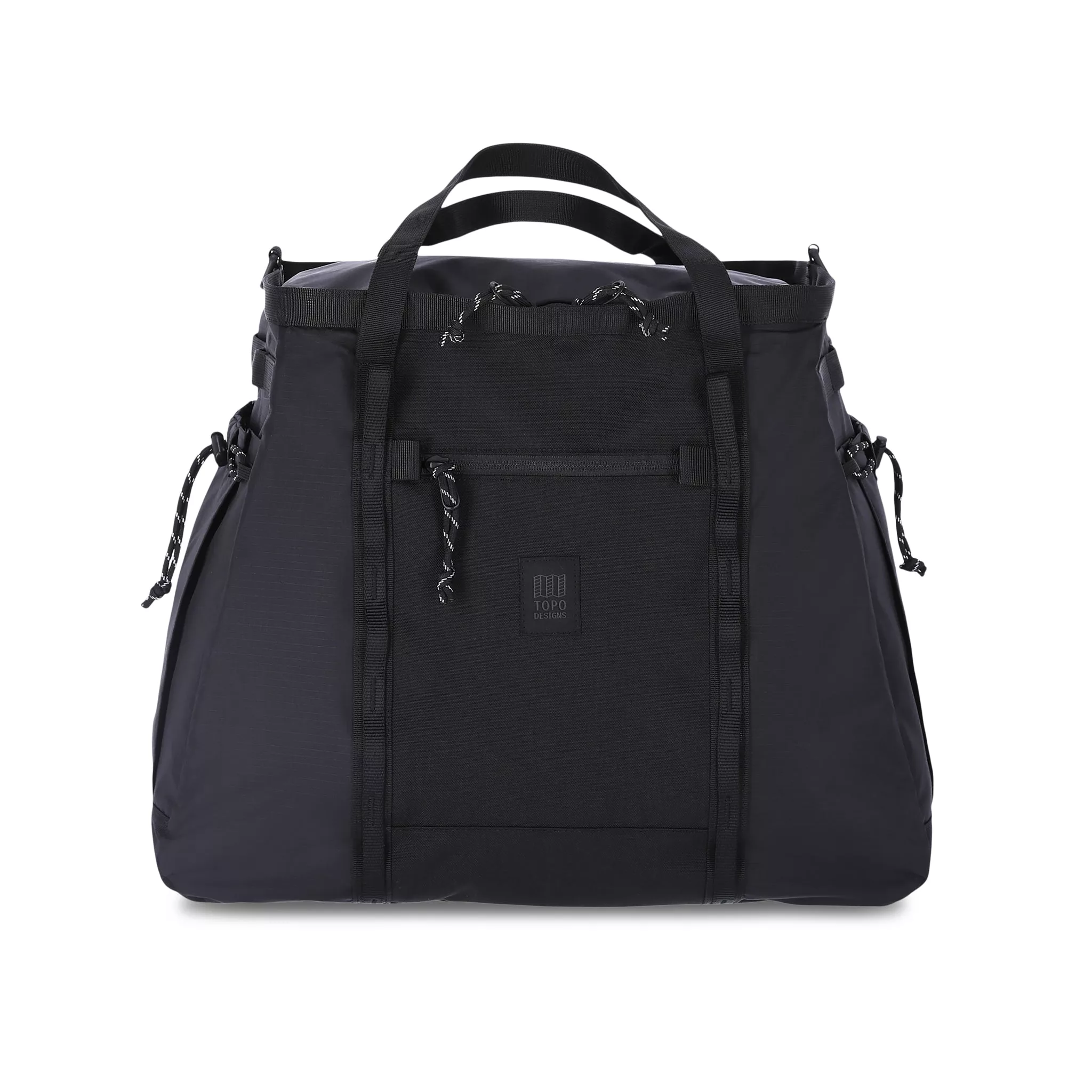 Topo Designs Mountain Gear Bag tote hauler in lightweight recycled black nylon.