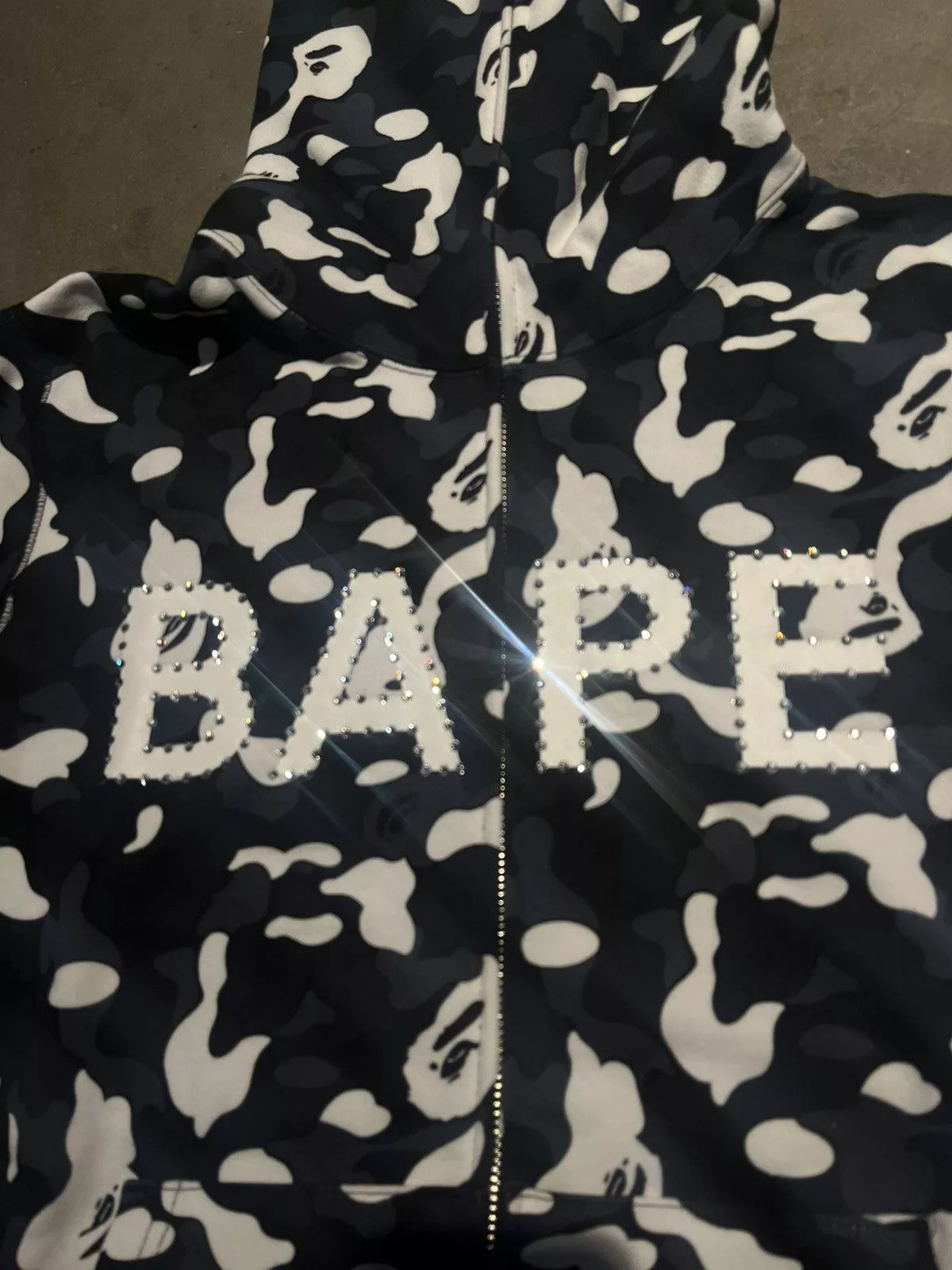 Bape Sweatshirts Hoodies Bape × Dover Street Market Bape x DSM Ginza Crystal Stone Camo Full Zip Hoodie Black