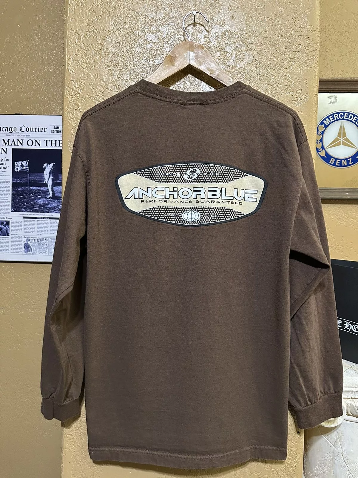 Anchor Blue Long Sleeve T Shirts Anchor Blue × JNCO × Vintage rare y2k anchor blue brown longsleeve shirt 90s Stussy Skate