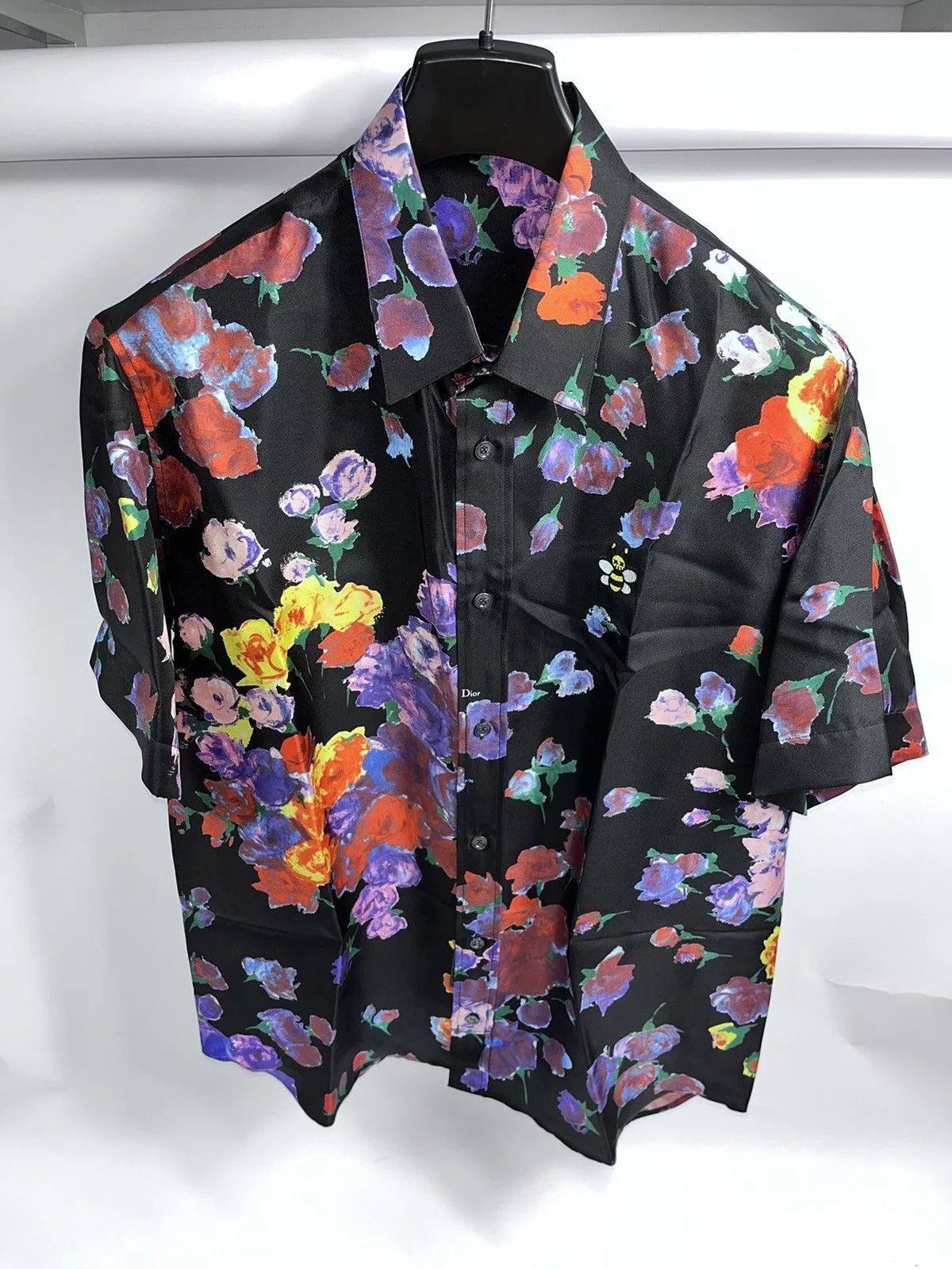 Dior Shirts Button Ups Dior × Kaws Floral Bee Embroidered Silk Shirt Black