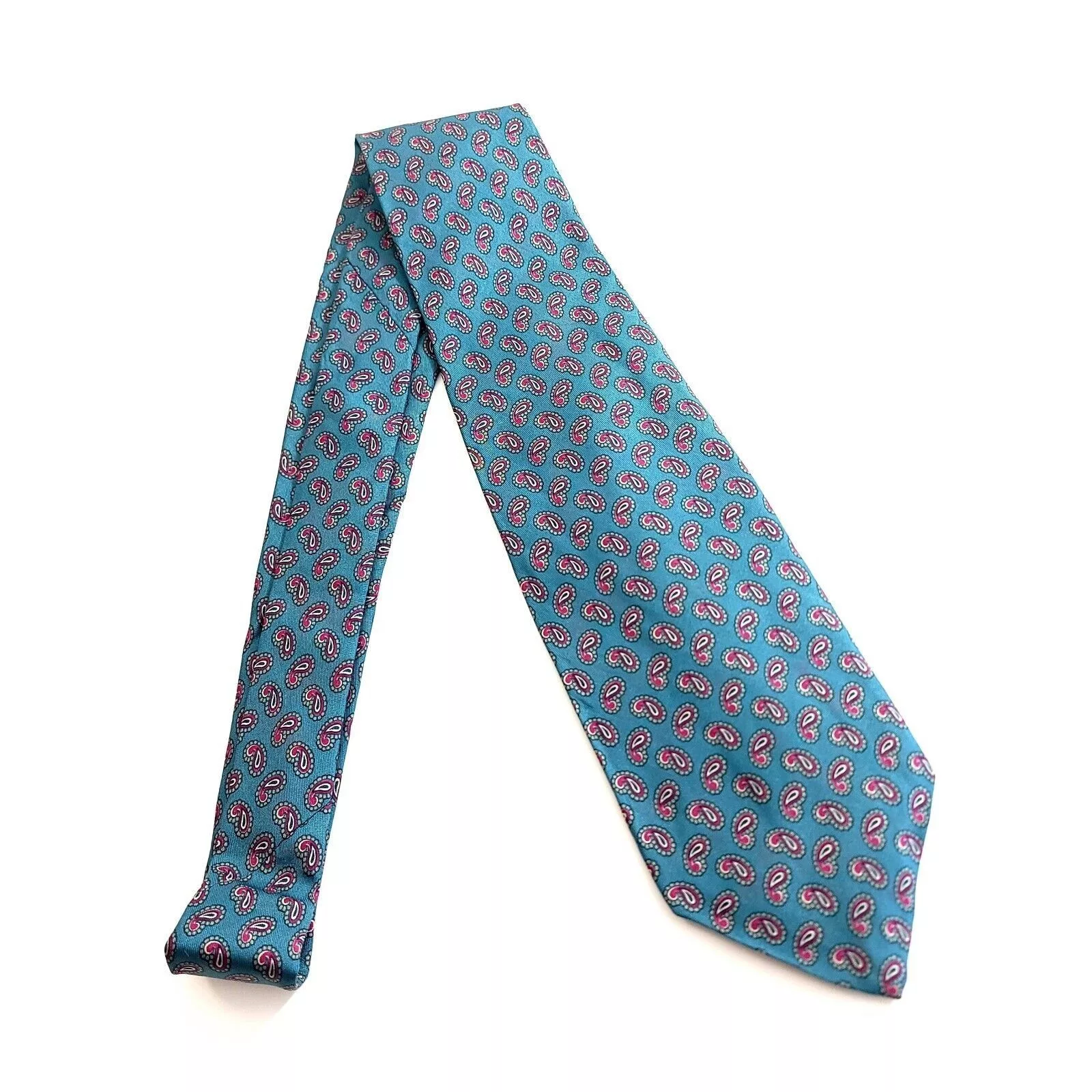 Robert Talbott Ties Pocketsquares Robert Talbott Teal Red Paisley Print Hand Sewn Short Silk T Green