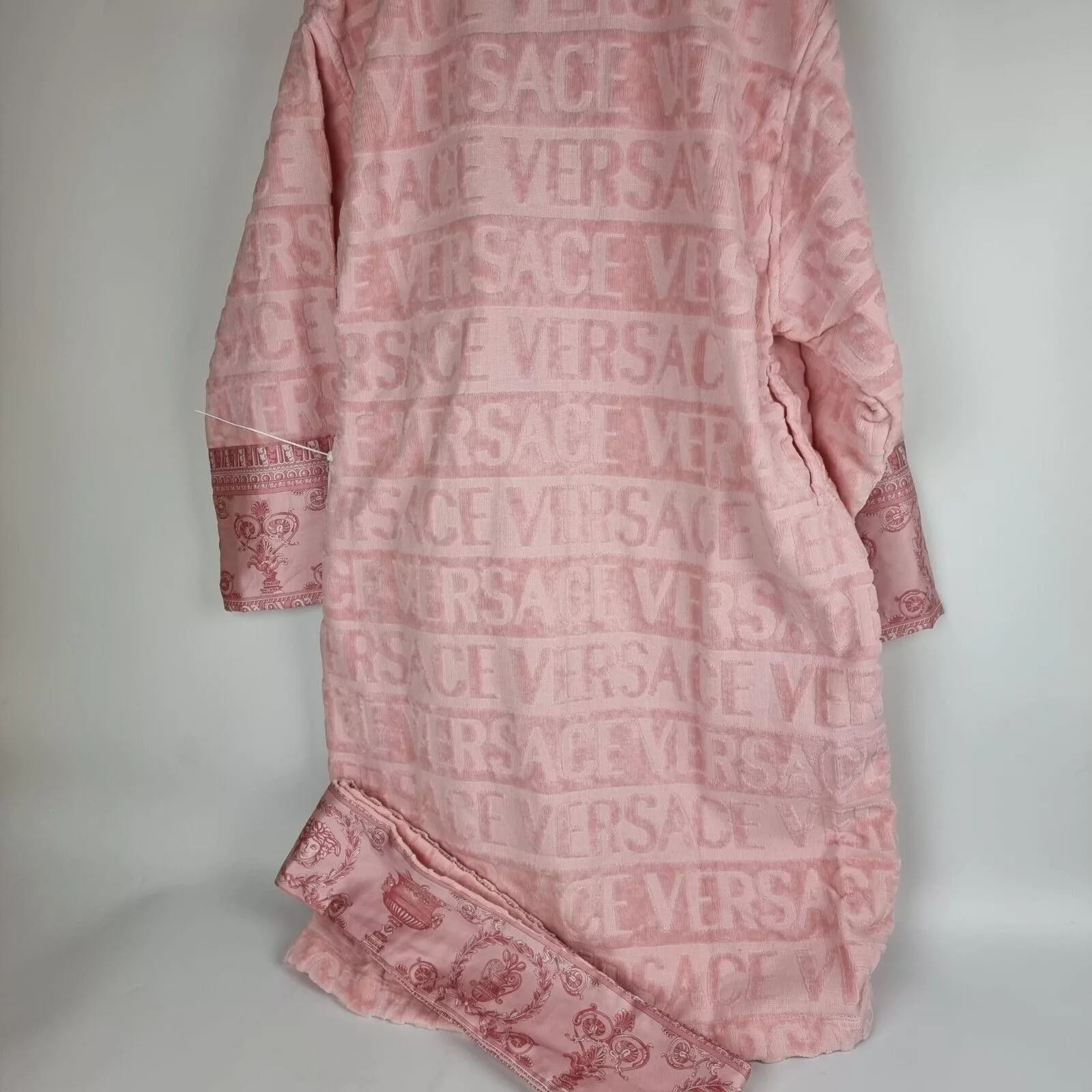 Versace Light Jackets Versace Baroque Print Light Pink Long Bathrobe New S