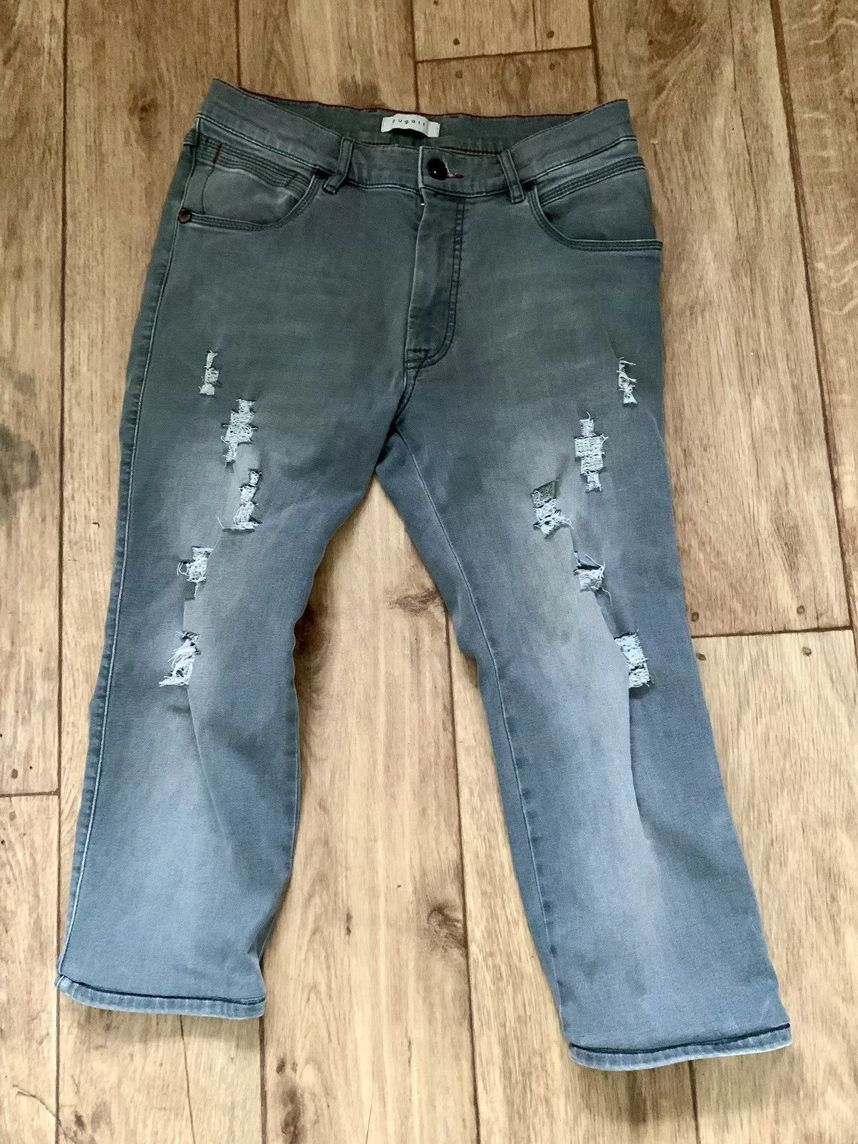 Bugatti Denim Bugatti × Designer Bugatti 'Flex City' Grey Men's Jeans Distressed Light Grey Denim Designer Classic Style Gray Streetwear