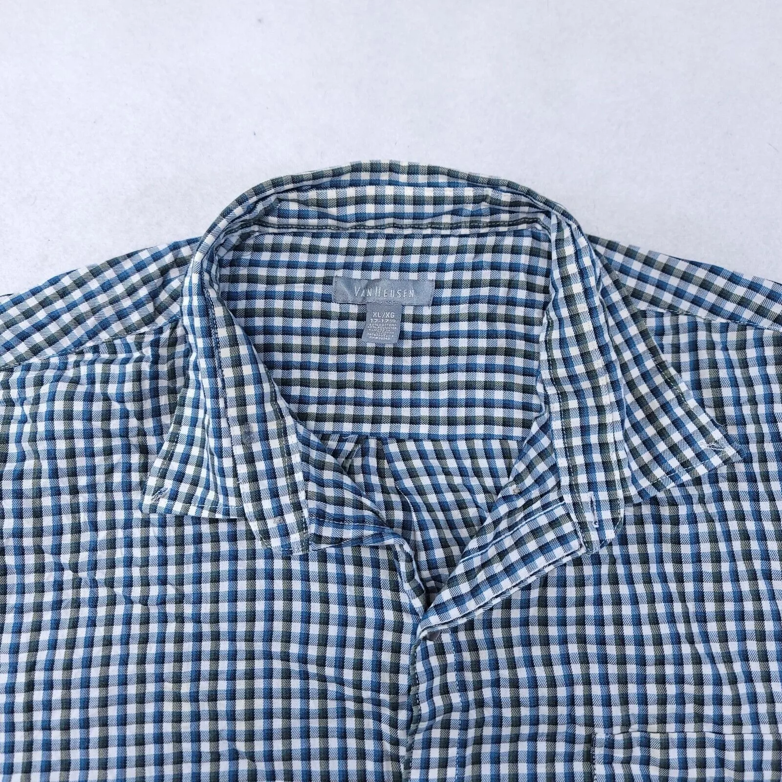 Van Heusen Shirts Button Ups Van Heusen Gingham Flannel Button Up Shirt Mens Size XL Blue
