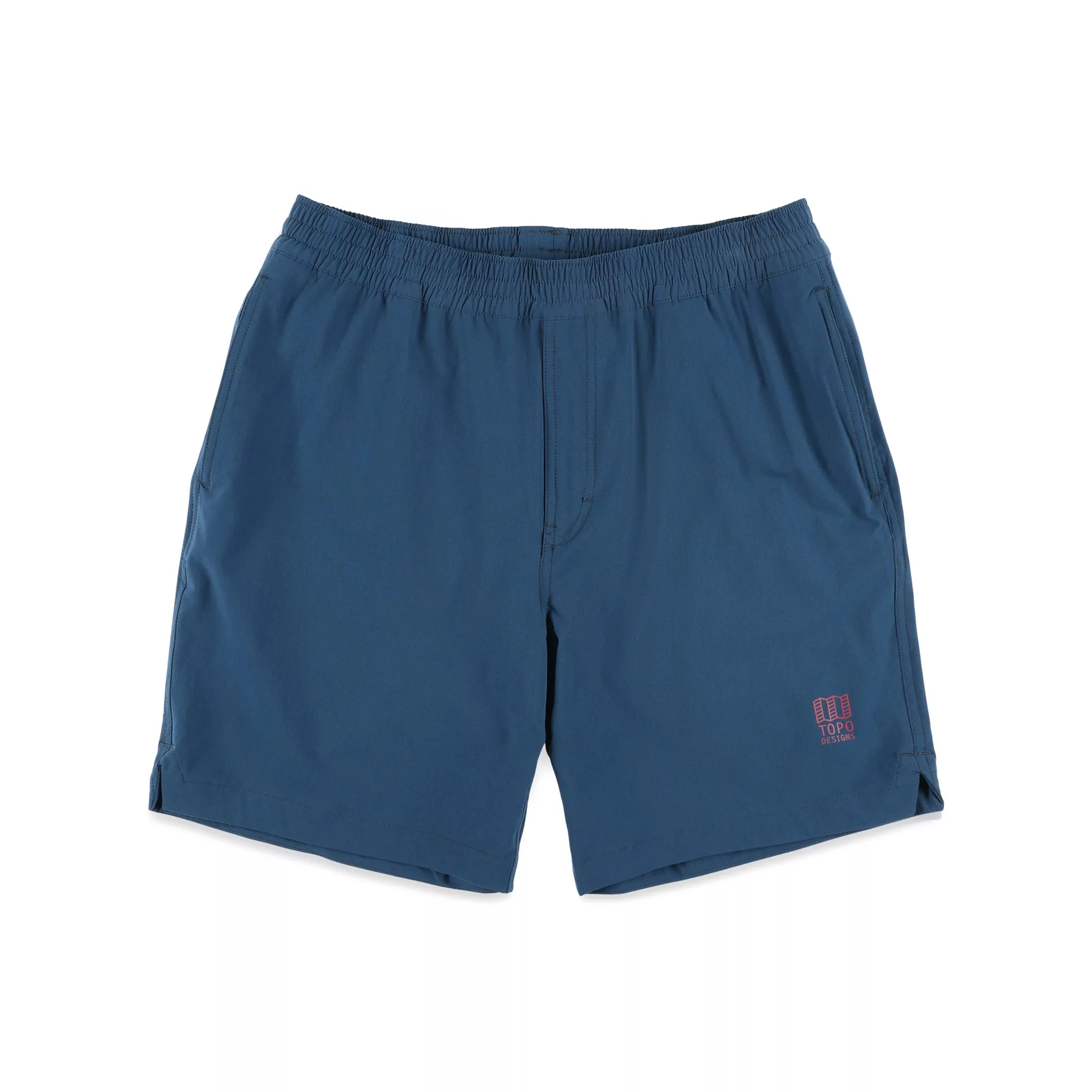 Topo Designs Men's Global lightweight quick dry travel Shorts in Pond Blue.