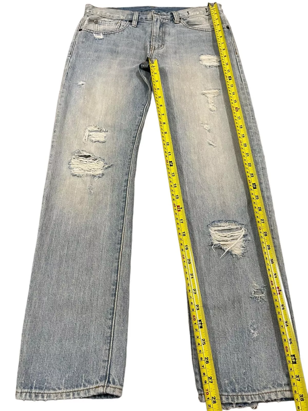 Designer Denim Designer Vintage Light Blue Heavy Distressed Regular Straight Jeans