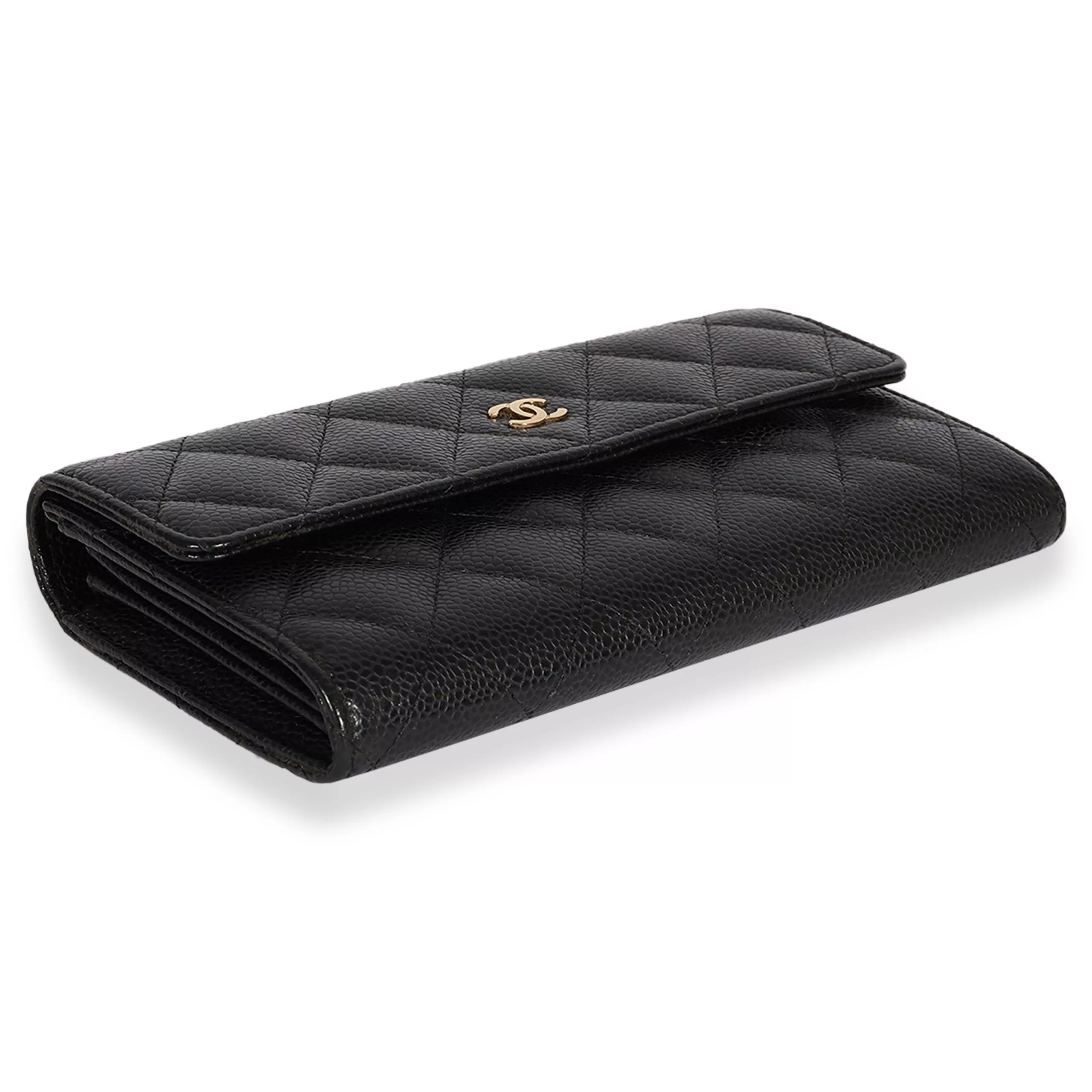 Chanel Rings Chanel Black Quilted Caviar Long Flap Wallet