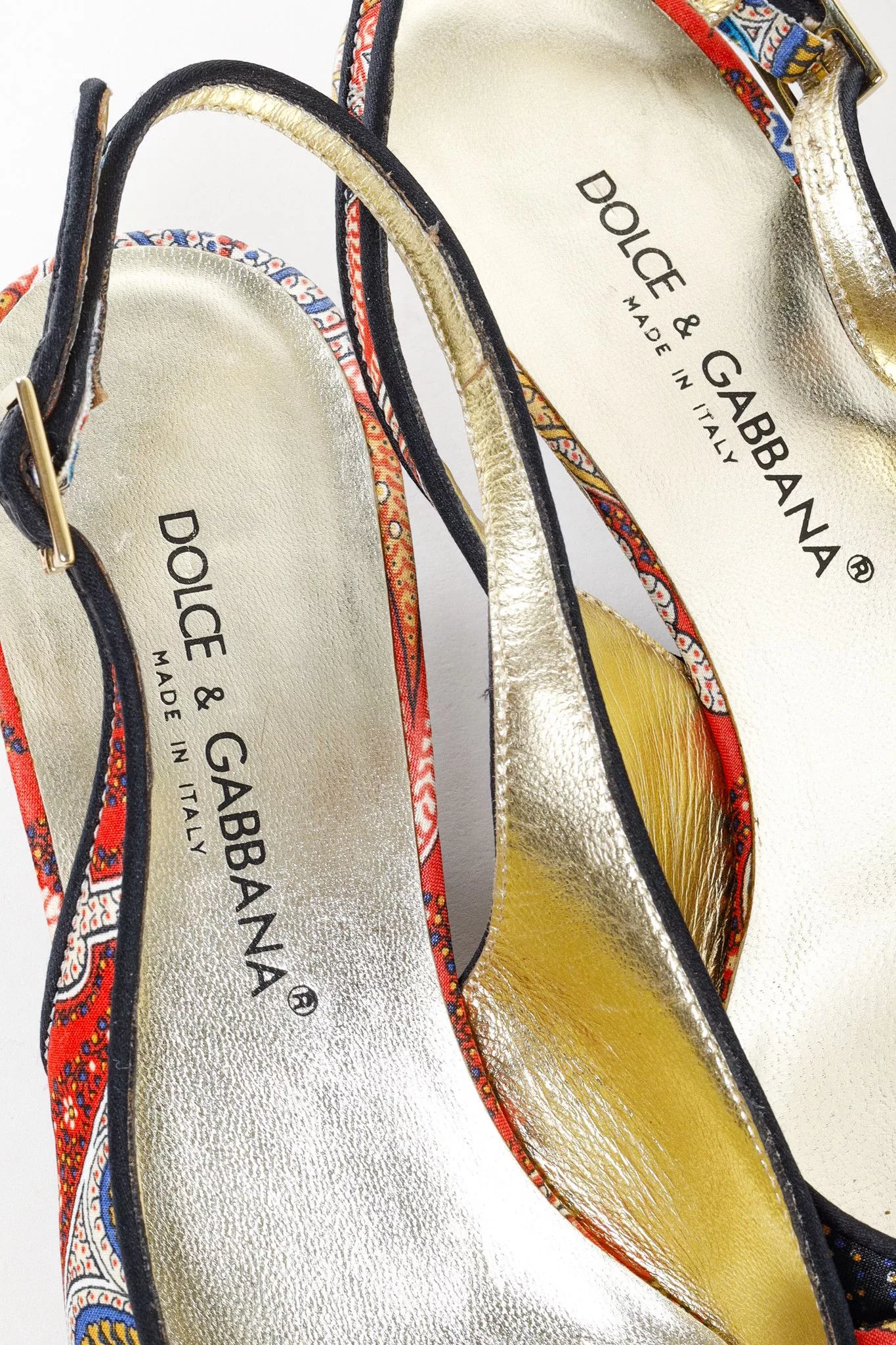 Dolce & Gabbana Heels Dolce & Gabbana Patchwork Print Cameo Slingback Heels Multi