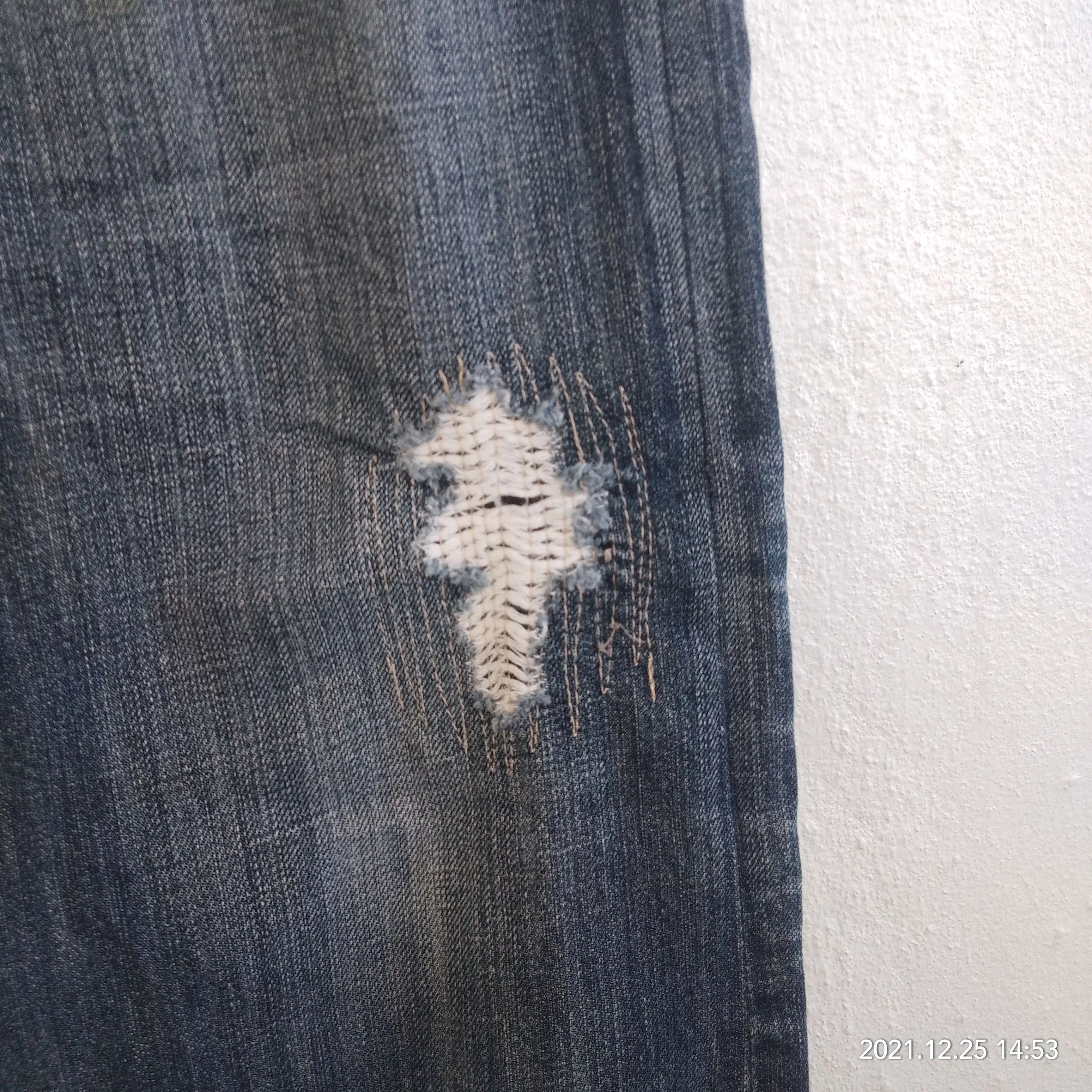 Japanese Brand Denim Bush Pants Distressed Denim Blue