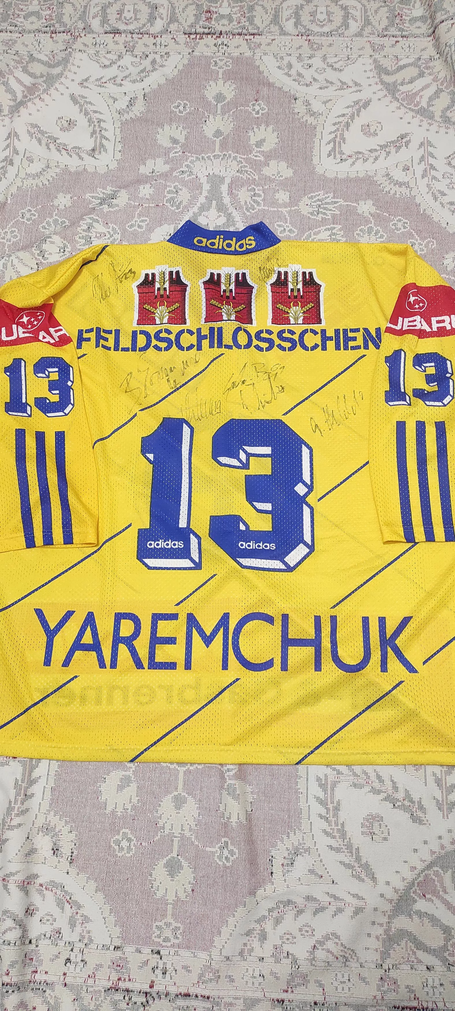 Adidas Long Sleeve T Shirts HC Davos #13 Yaremchuk Adidas Ice Hockey Vintage Swiss Yellow