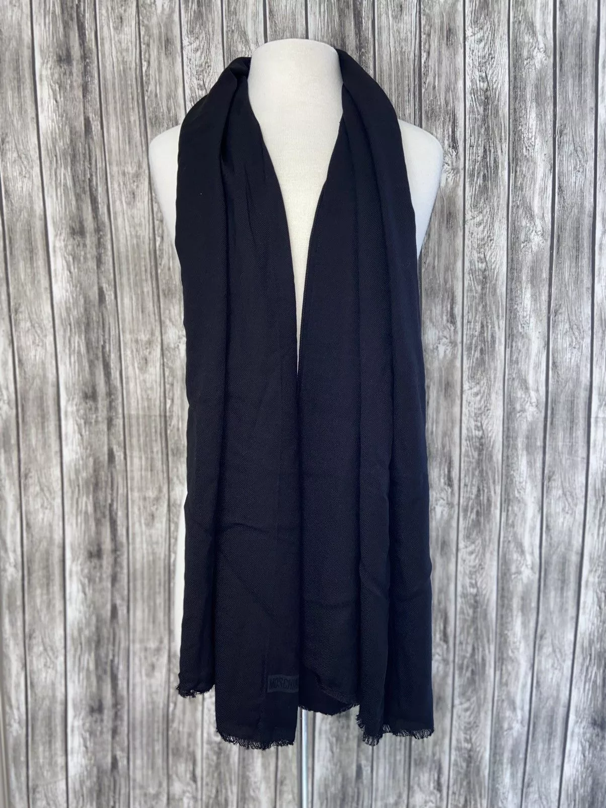 Designer Gloves Scarves Designer × Moschino NWT MOSCHINO 100% Viscose Black Solid Scarf