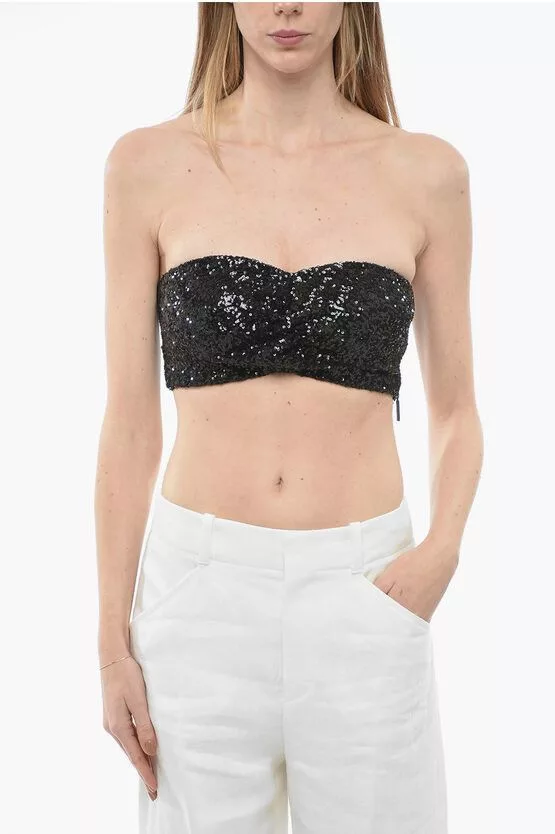 MSGM Crop Tops MSGM og1mm0724 Sequined Tube Top in Black