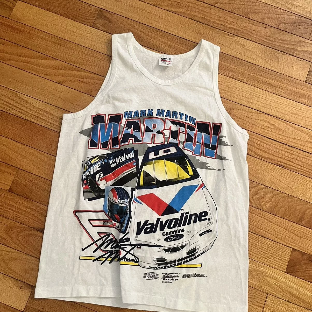 Chase Authentics Tank Tops Sleeveless Chase Authentics × NASCAR × Vintage VTG Mark Martin NASCAR AOP Tank Top White